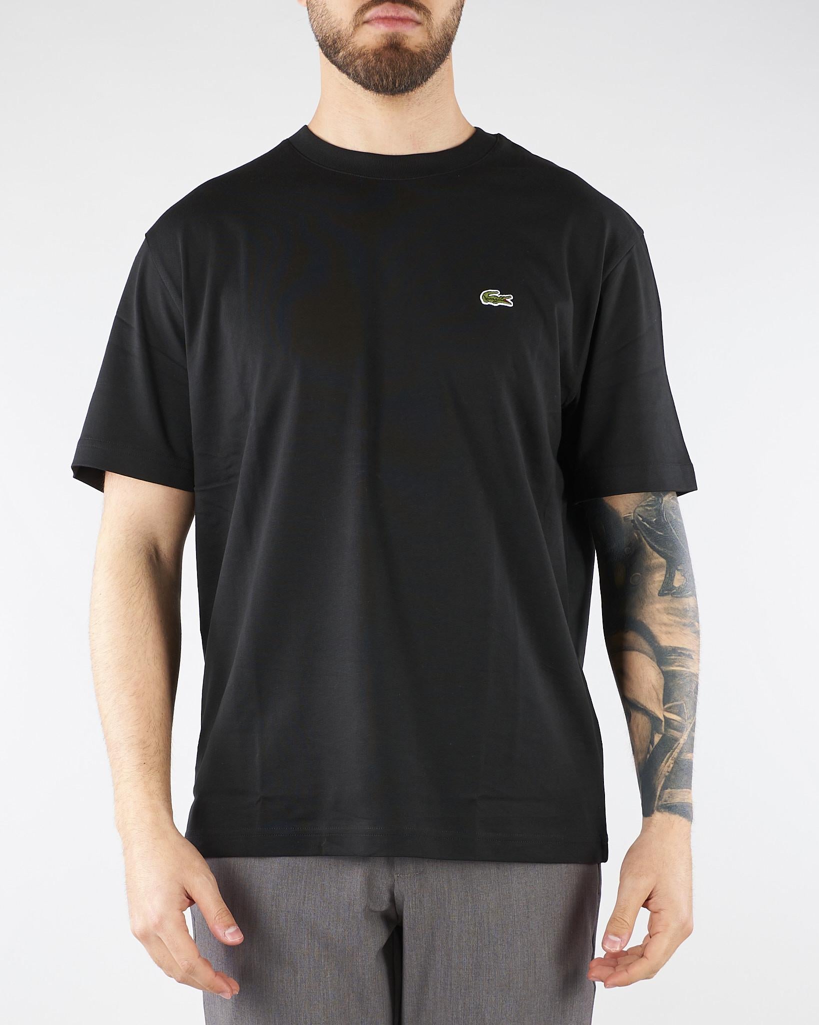 T-shirt Nero in cotone con logo TH7318 031 LACOSTE 