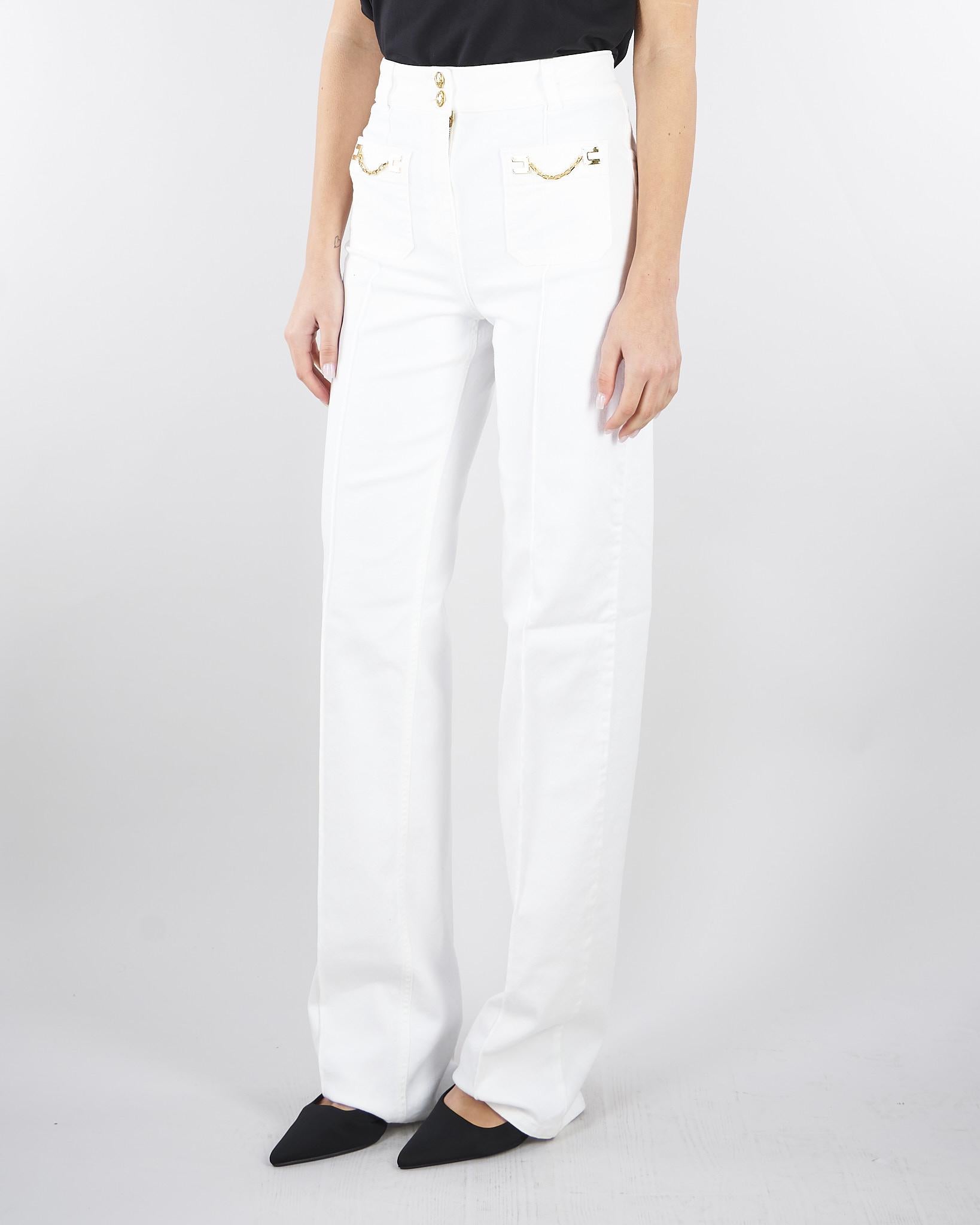 Jeans dritto Avorio in bull di cotone con accessori gold PJ25D61E2 360 ELISABETTA FRANCHI 