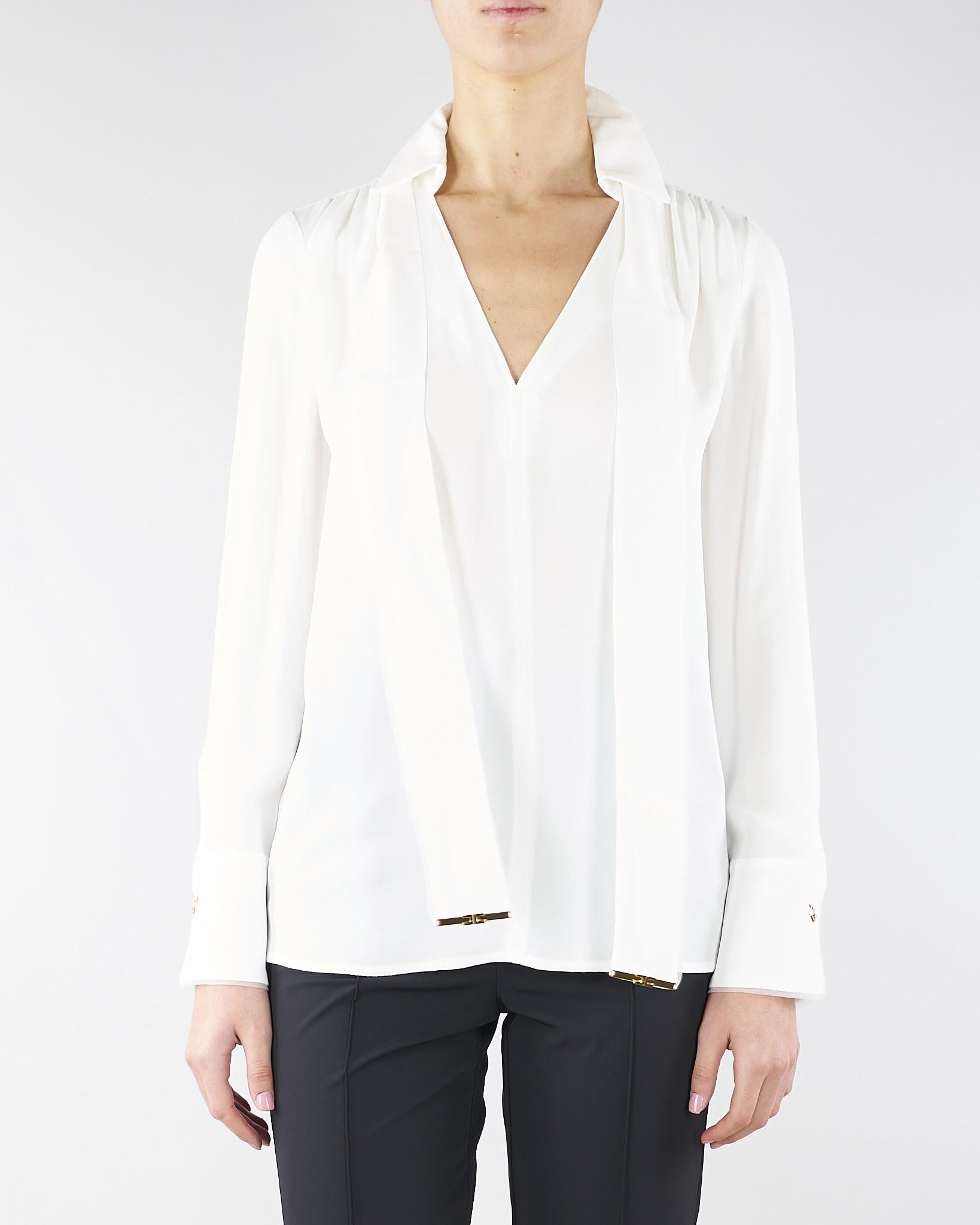 Camicia Avorio in georgette di viscosa con fusciacca CA14661E2 360 ELISABETTA FRANCHI 