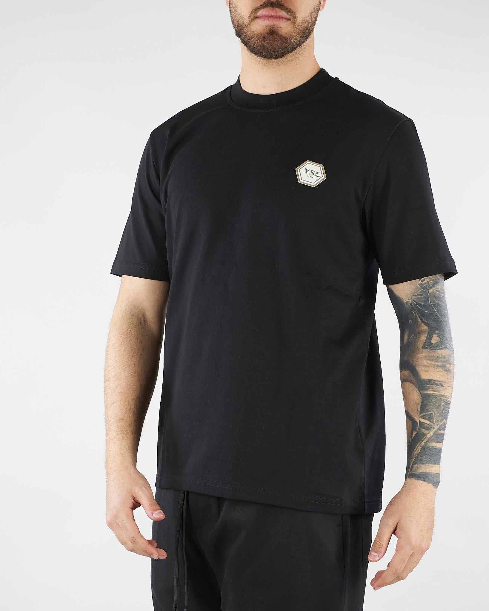 T-shirt Nero in cotone pesante con patch logo XM4296 99 YES LONDON 