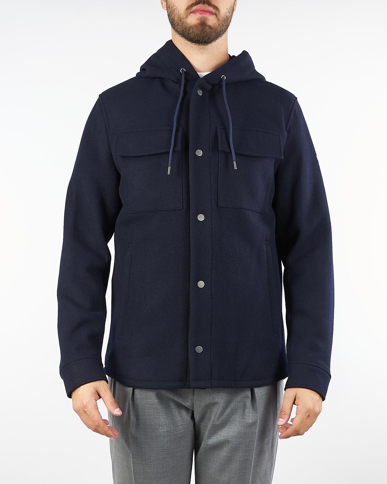 Giubbotto Blu con cappuccio in panno misto lana 3932H8409FC253738 89 MANUEL RITZ 