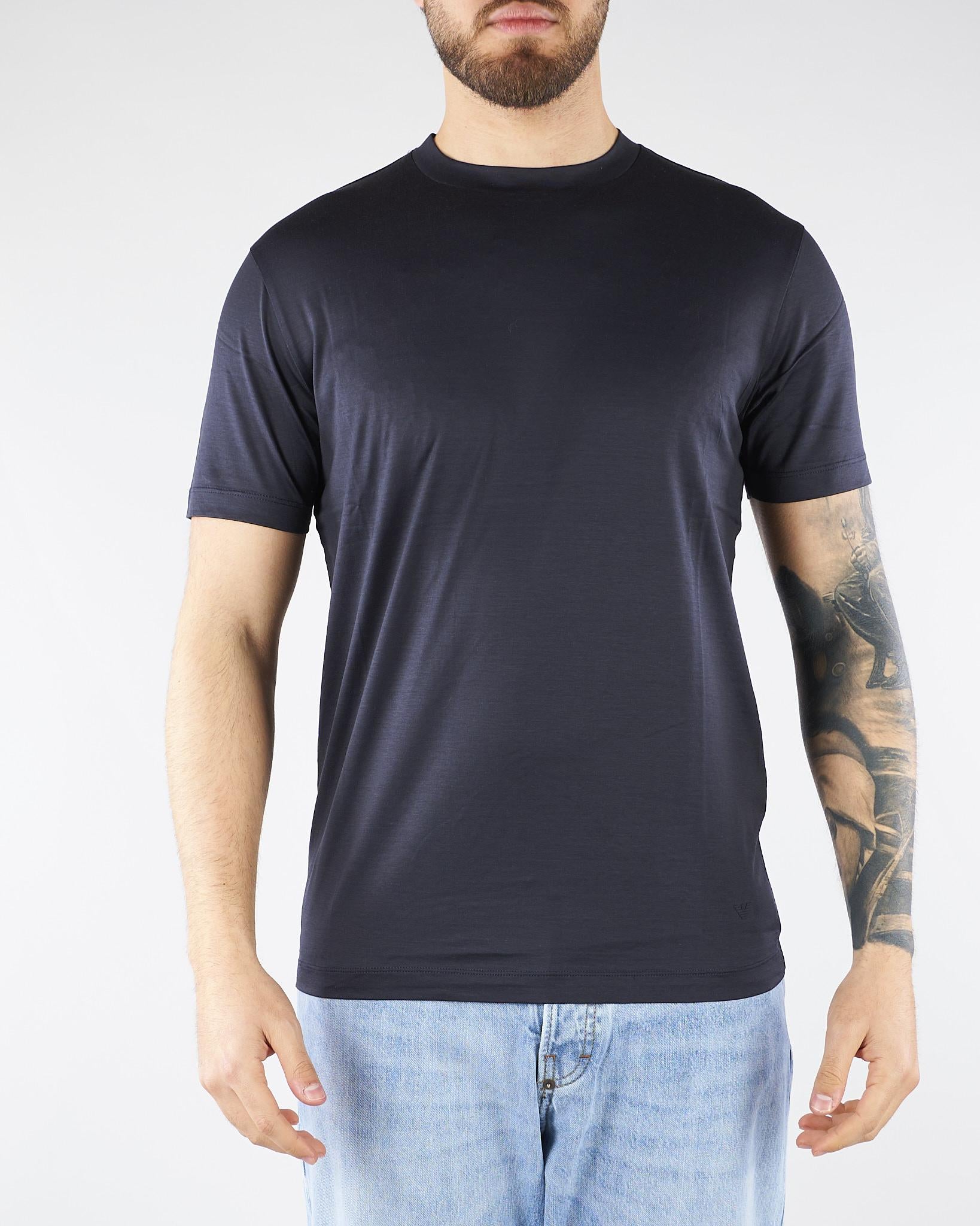 T-shirt Blu in misto lyocell e cotone con logo al fondo EM006691AF10017 UB118 EMPORIO ARMANI 