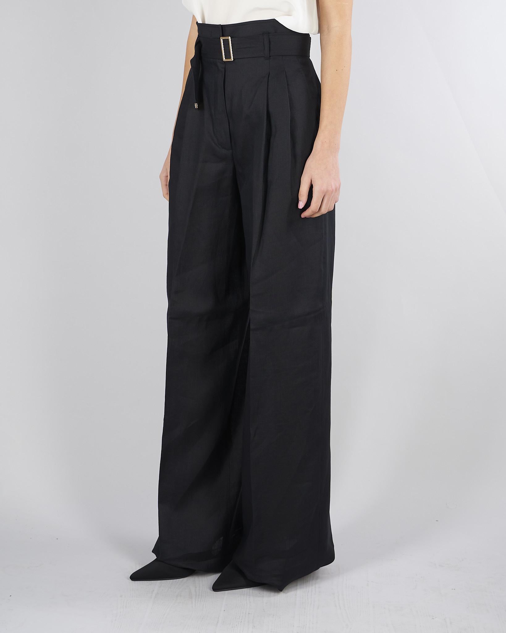 Pantalone Nero in tela di lino MSTMATERIA 35 MAX MARA STUDIO 