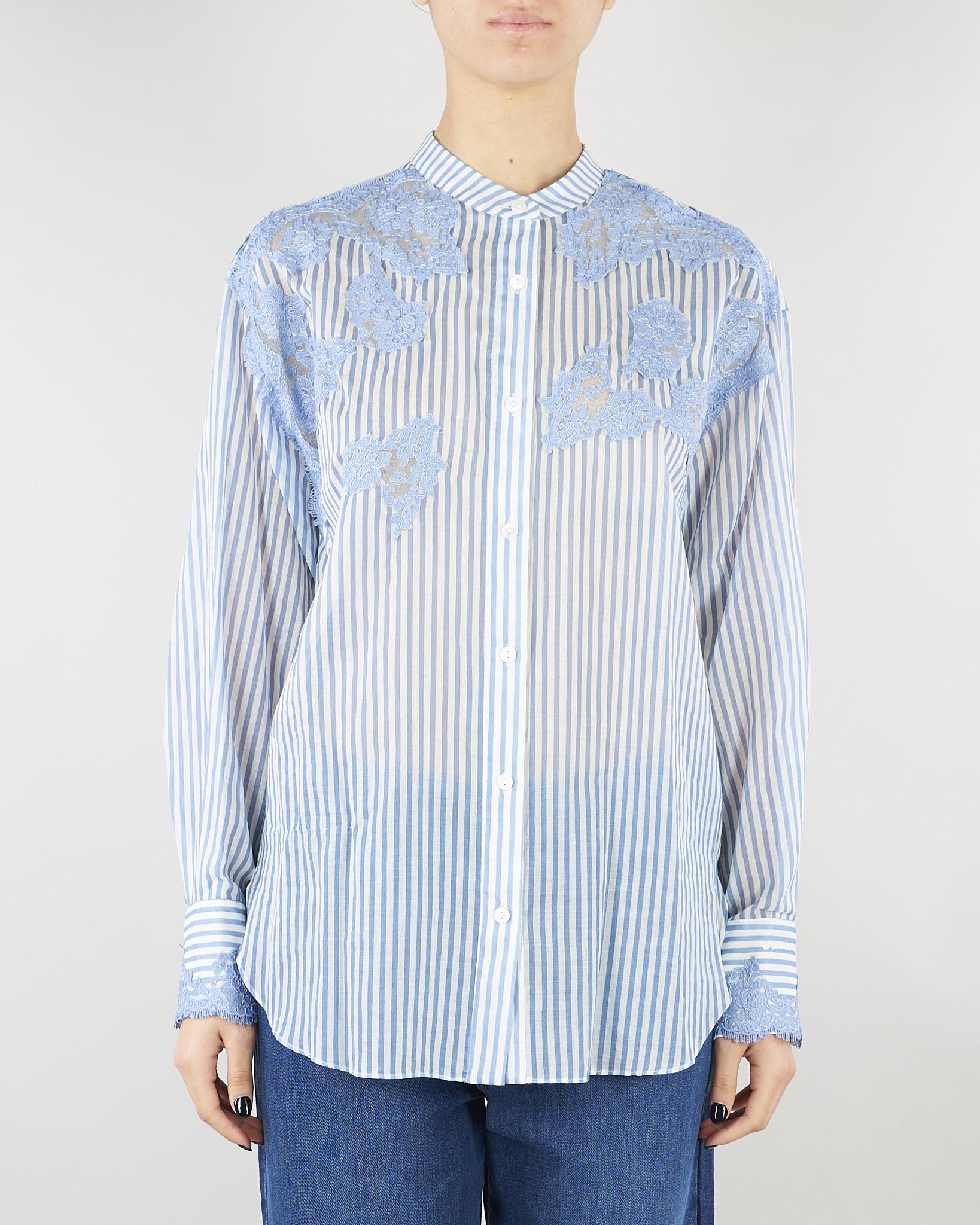 Camicia Azzurro a righe con pizzo ricamato D48EK020ES3 MFB33 ERMANNO BY ERMANNO SCERVINO 