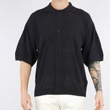 Maglia camicia jacquard Nero con maniche corte ampie