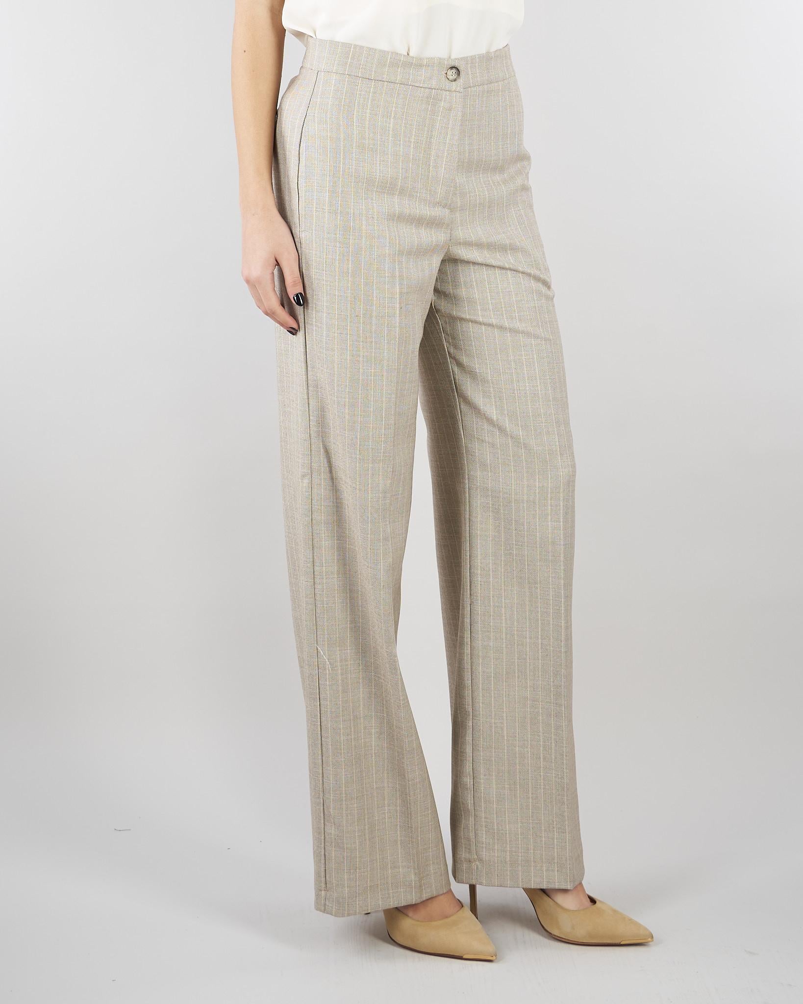 Pantalone Gessato Beige wide leg TAB0227 35 VICOLO 