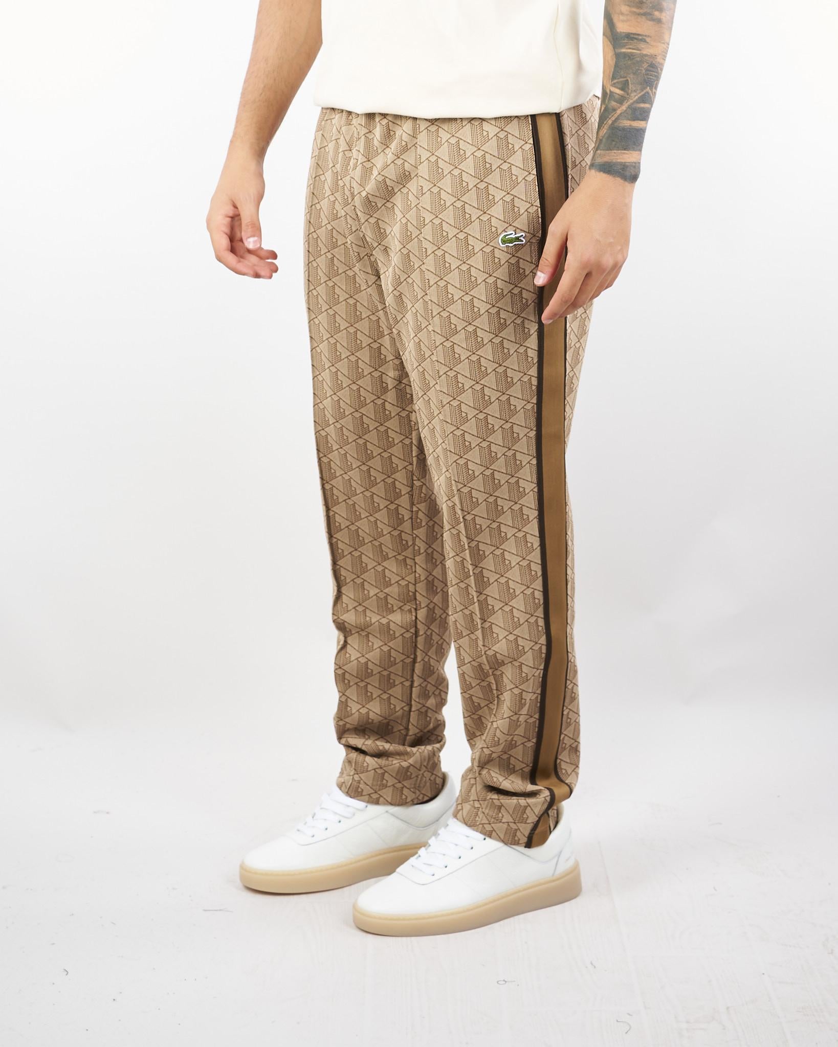 Pantalone Beige in felpa jacquard monogram con logo XH1440 6IR LACOSTE 