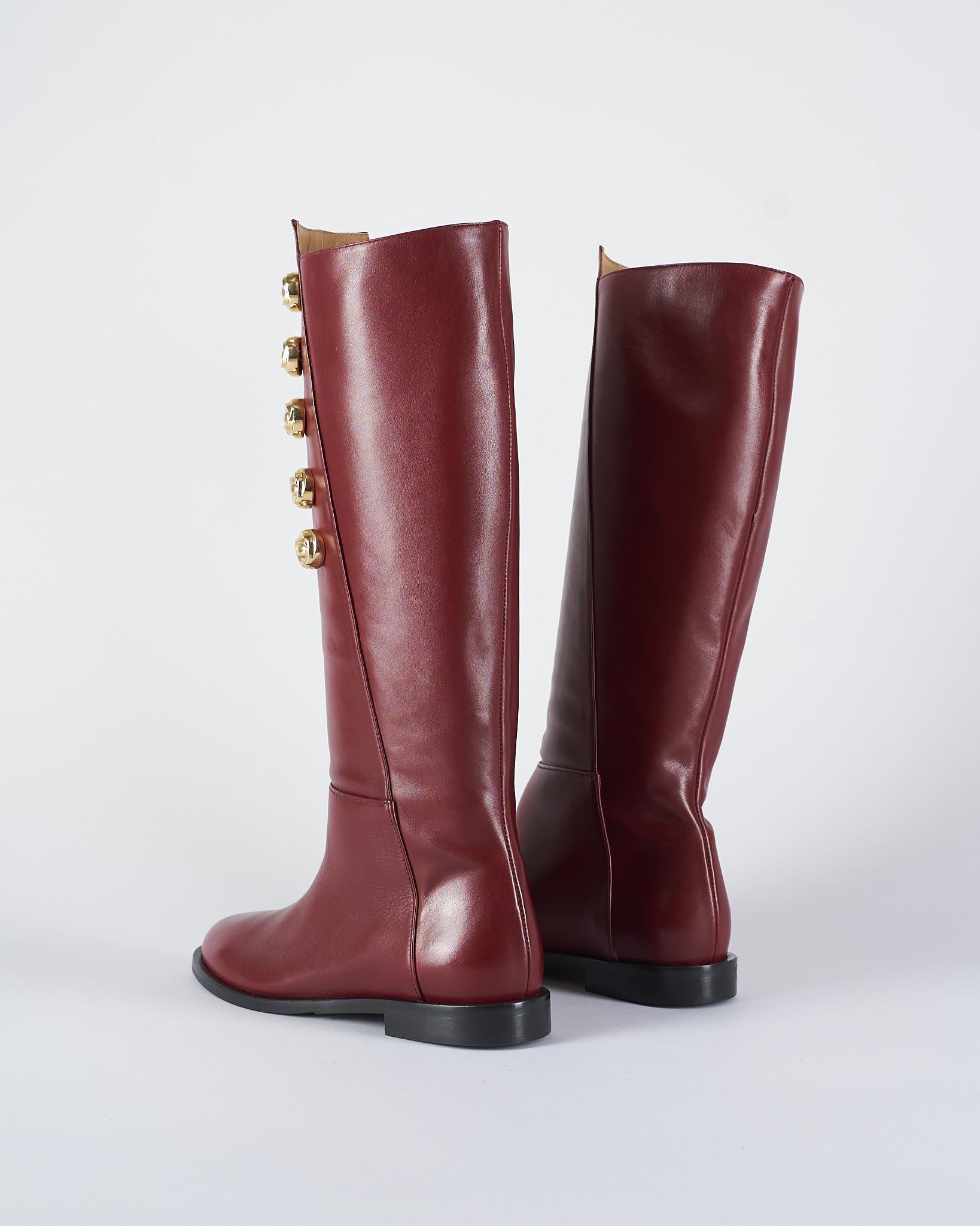 Stivale Bordeaux in pelle con dettagli gold W385 85 WO MILANO 