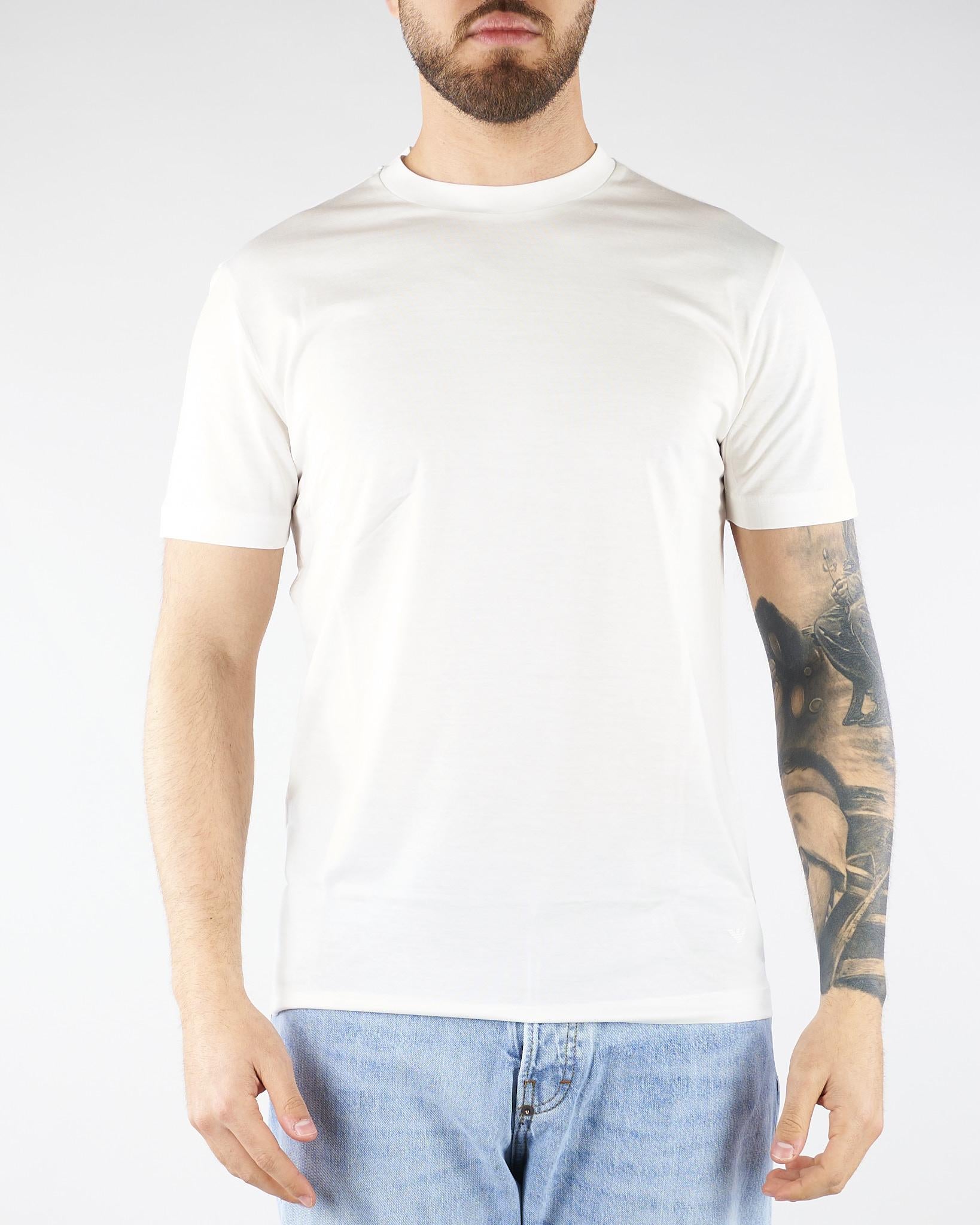 T-shirt Bianco in misto lyocell e cotone con logo al fondo EM006691AF10017 U0003 EMPORIO ARMANI 