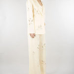 Pantalone Ecru in lino con ricami in paillettes SP5NT052 1004 ICONA 