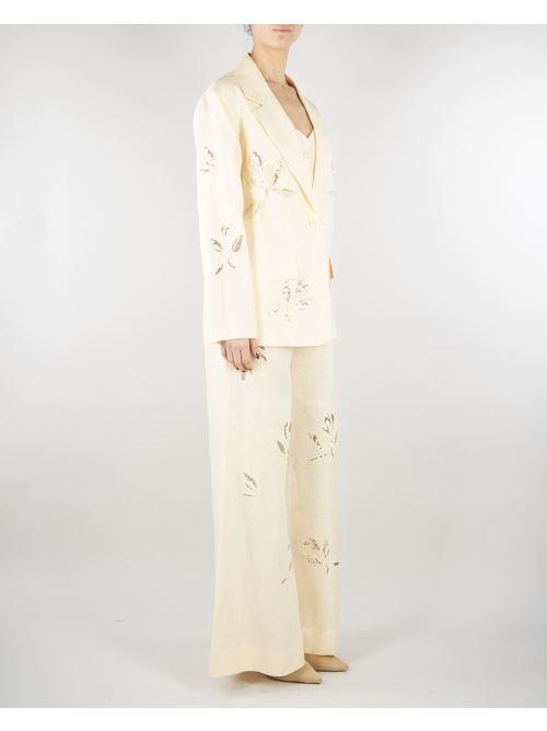 Pantalone Ecru in lino con ricami in paillettes SP5NT052 1004 ICONA 