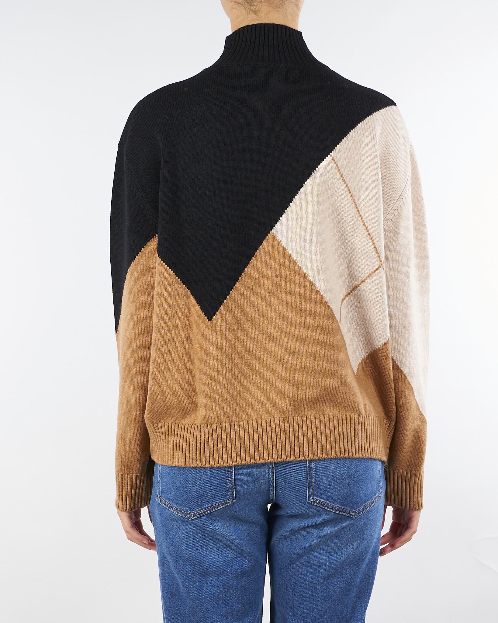 Maglia Nero-Cammello lupetto color-block RI5NT027 6026 ICONA 