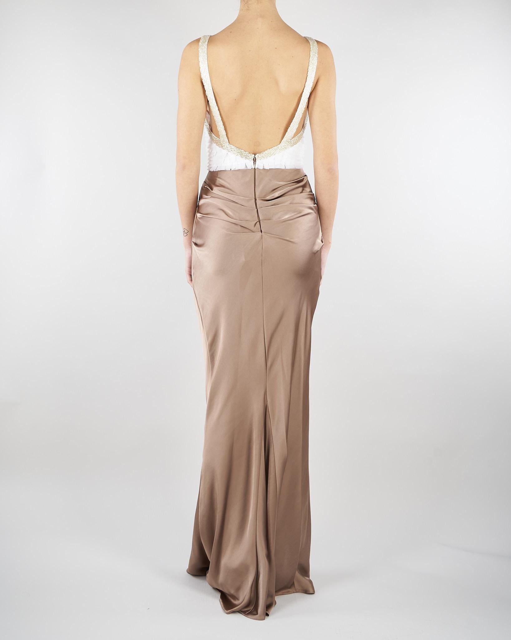 Abito Red Carpet Avorio-Argilla in raso e tulle ABR1762E2 EZ4 ELISABETTA FRANCHI 