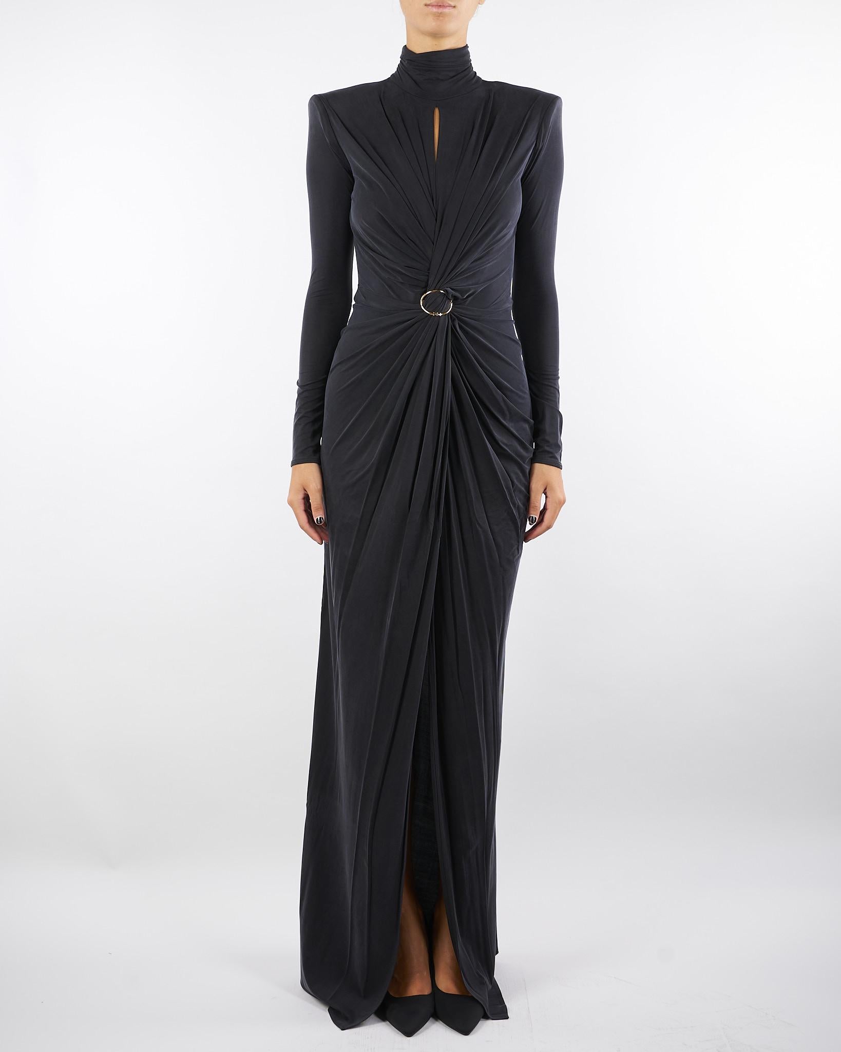 Abito Nero Red Carpet in jersey cupro con drappeggi ABR0656E2 110 ELISABETTA FRANCHI 