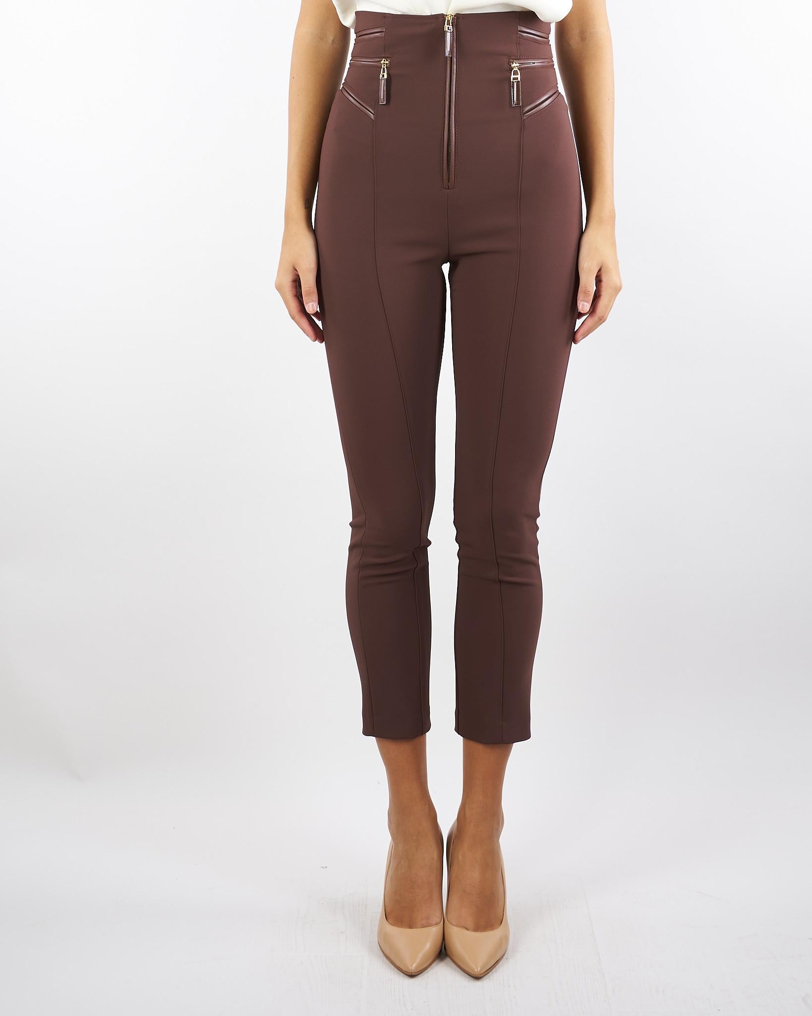 Pantaloni Coffee in crêpe con dettagli zip PA11956E2 EA3 ELISABETTA FRANCHI 