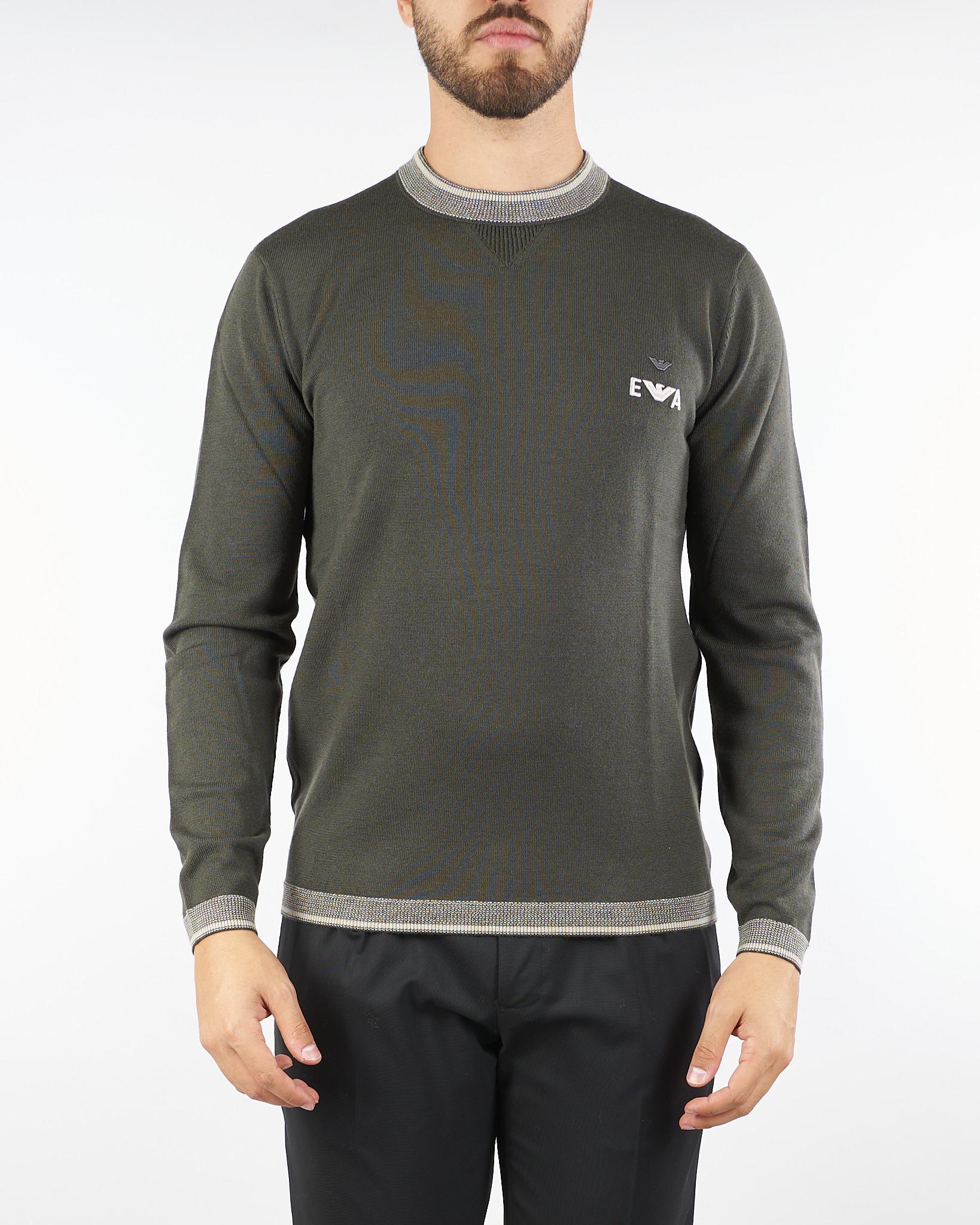 Maglia Fango in pura lana con ricamo logo e profili a contrasto EM003387AF146970 U8120 EMPORIO ARMANI 