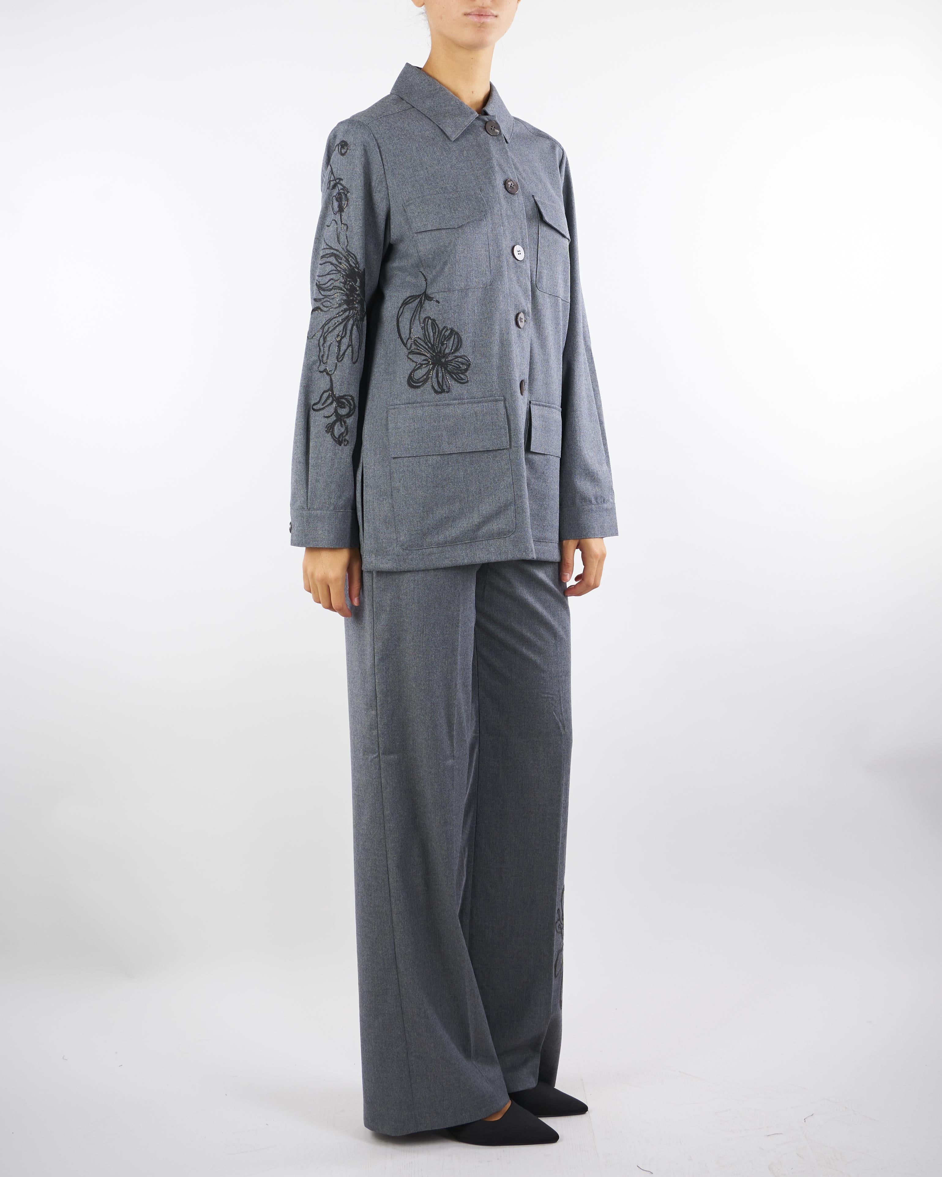 Overshirt Grigio Five in flanella di lana con ricamo FIVE 742 NENETTE 