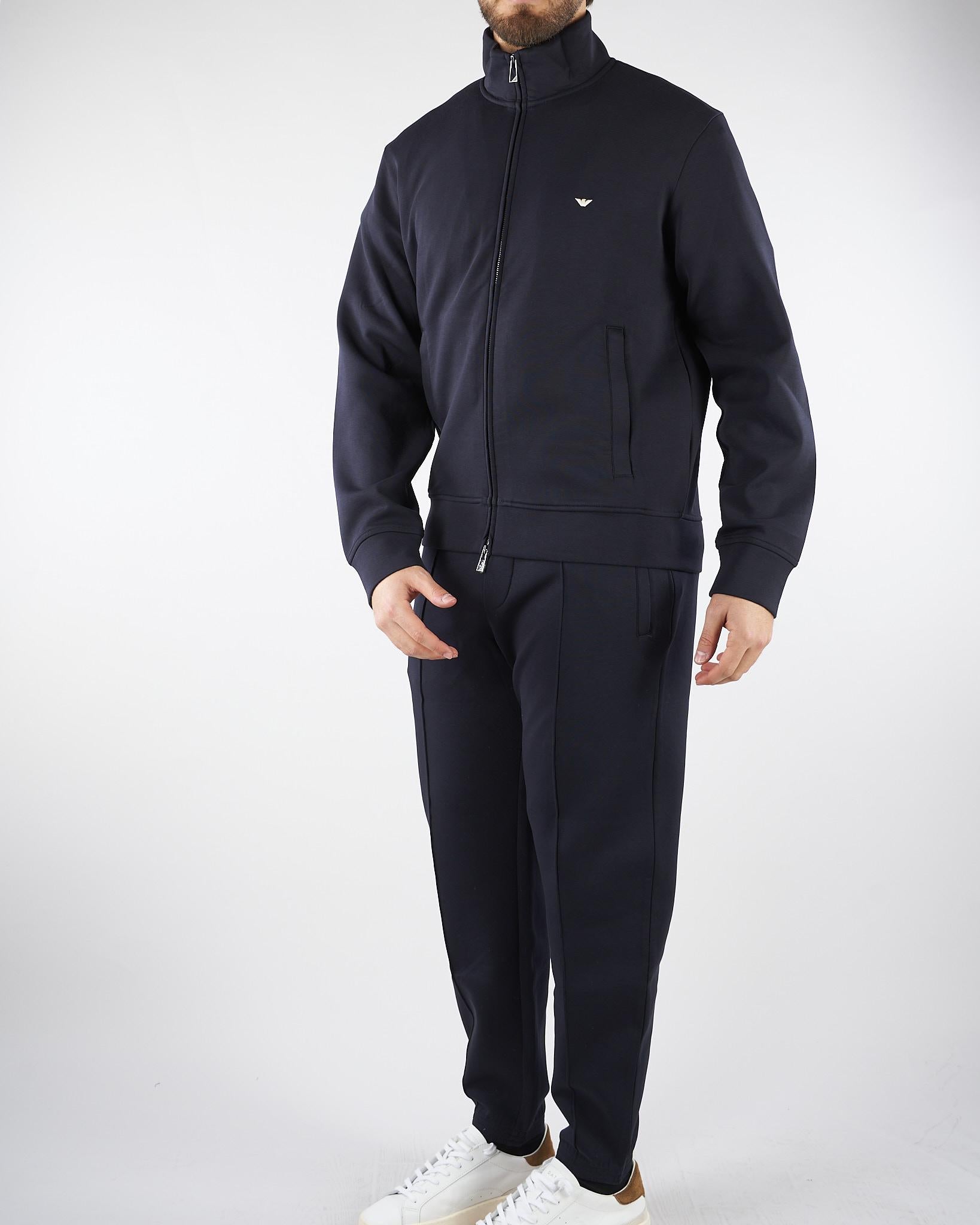Felpa Blu full zip in double jersey con logo EM004536AF10013 UB118 EMPORIO ARMANI 