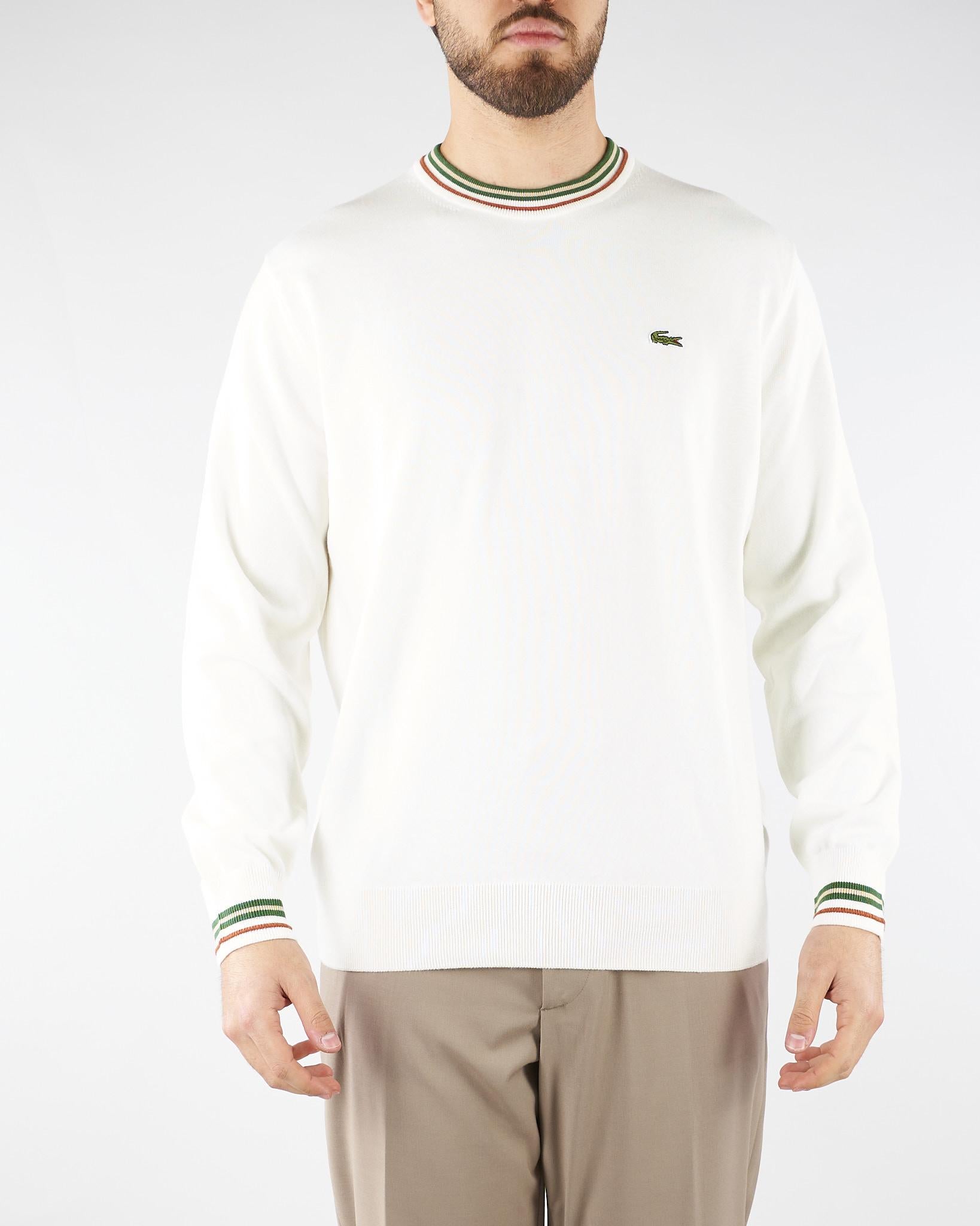 Maglione Bianco in jersey di cotone con righe AH5158 X0N LACOSTE 
