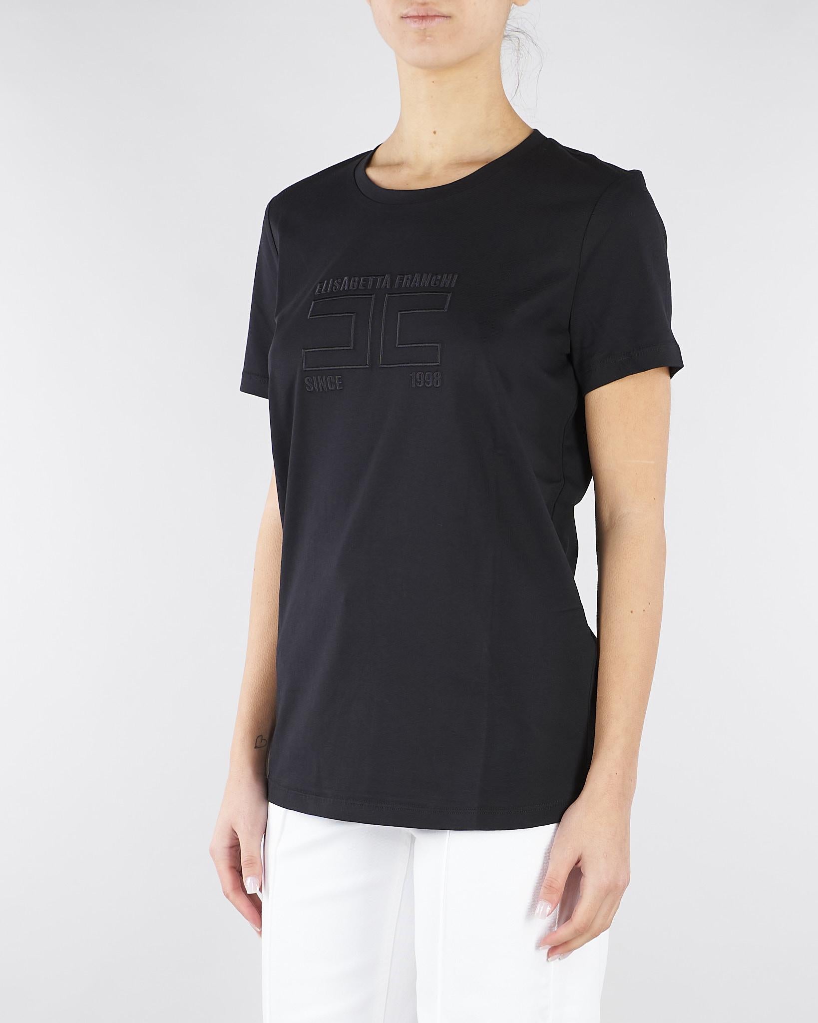 T-shirt Nero in jersey con logo ricamato MA71G61E2 110 ELISABETTA FRANCHI 
