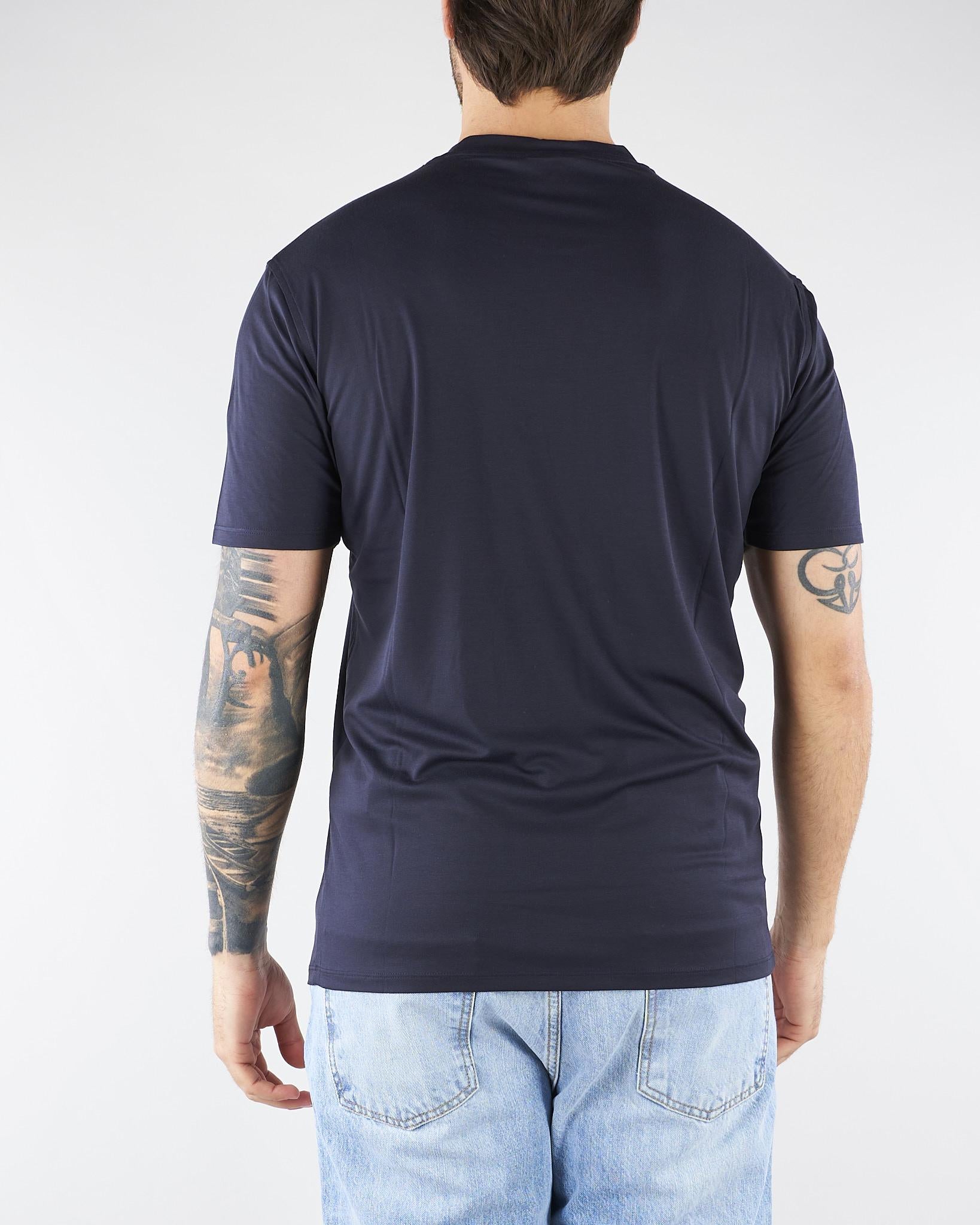 T-shirt Blu in misto Modal e Seta con ricamo logo EM004586AF13721 UB118 EMPORIO ARMANI 