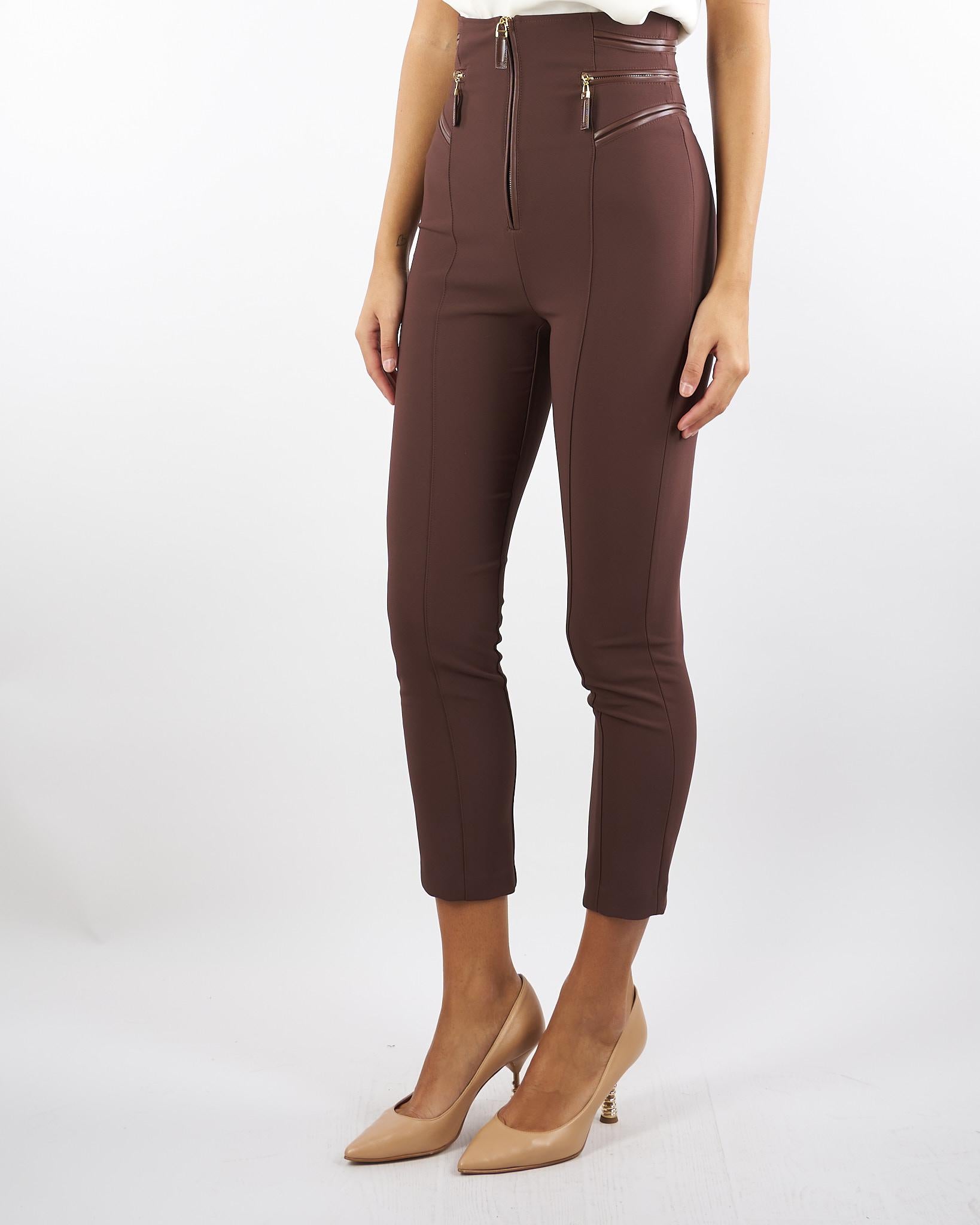 Pantaloni Coffee in crêpe con dettagli zip PA11956E2 EA3 ELISABETTA FRANCHI 
