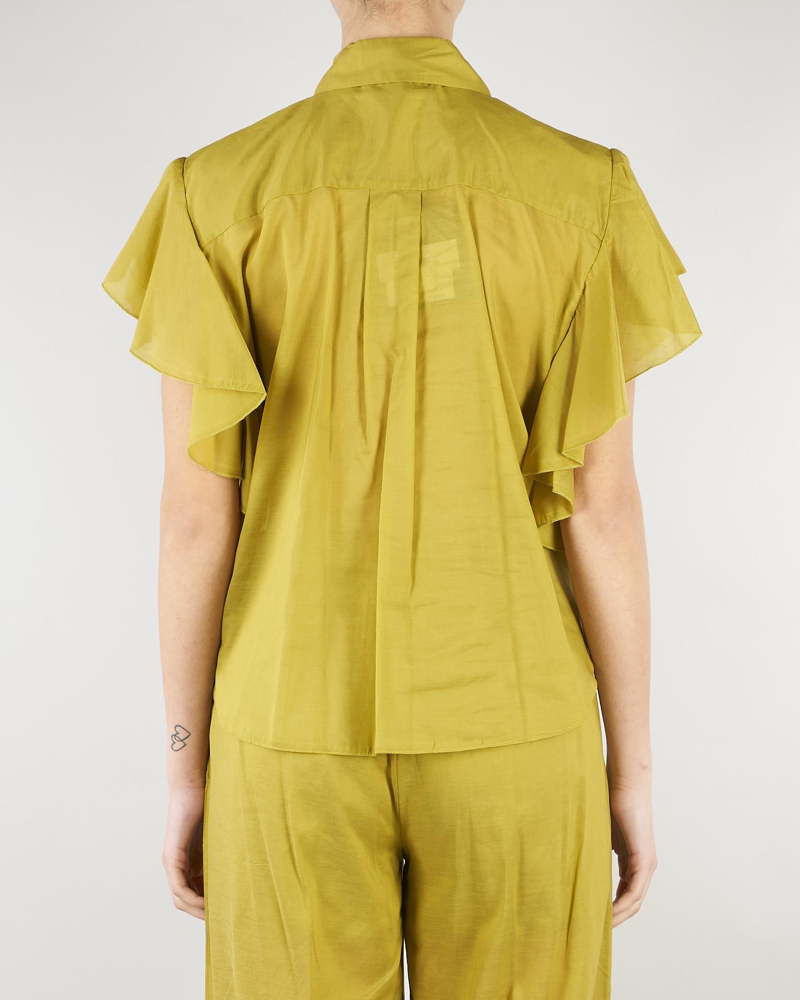 Camicia Verde Olio in misto cotone con rouches SP5TZ004 2000 ICONA 