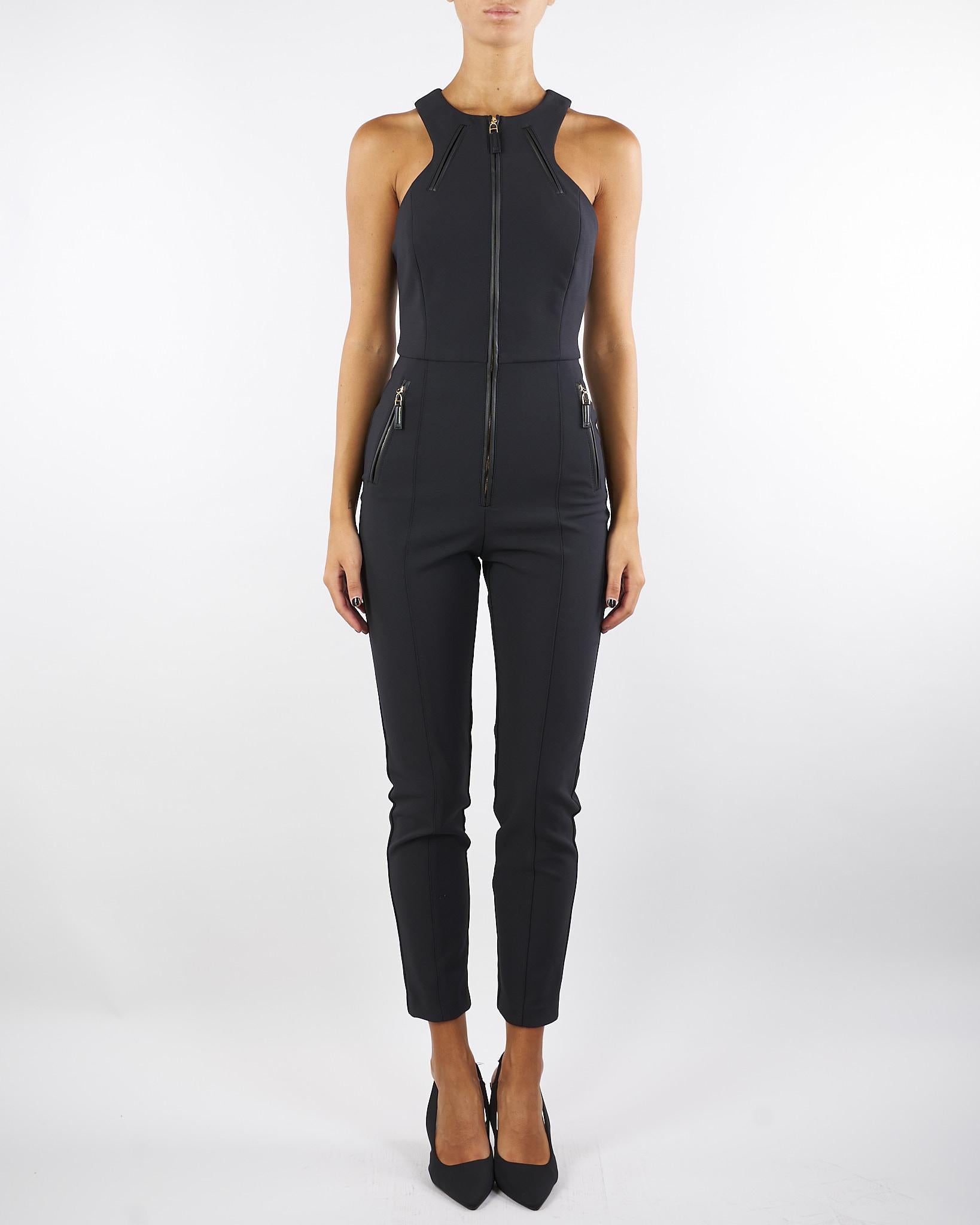 Tuta Nero in doppio crêpe con dettagli zip TU05556E2 110 ELISABETTA FRANCHI 