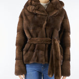 Vera pelliccia di Visone con cappuccio LC2069 80 LES NOIR 