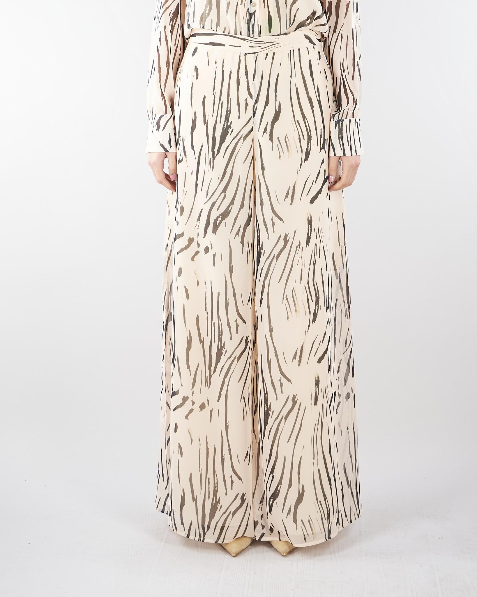 Pantaloni Crema-Nero in georgette stampata PBPVESPA 9 PENNY BLACK 