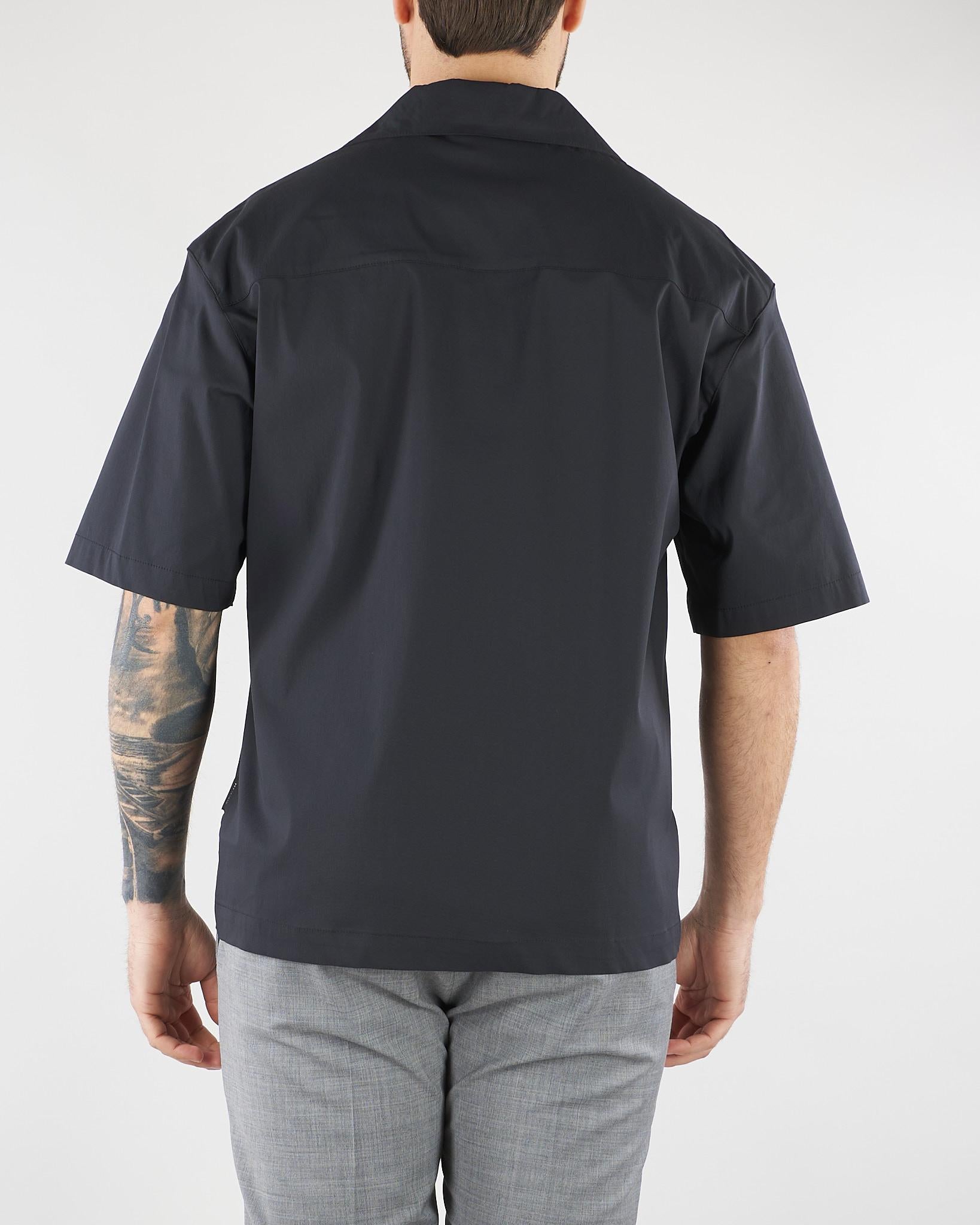 Camicia Nero in cotone con collo bowling XCM7228 99 YES LONDON 