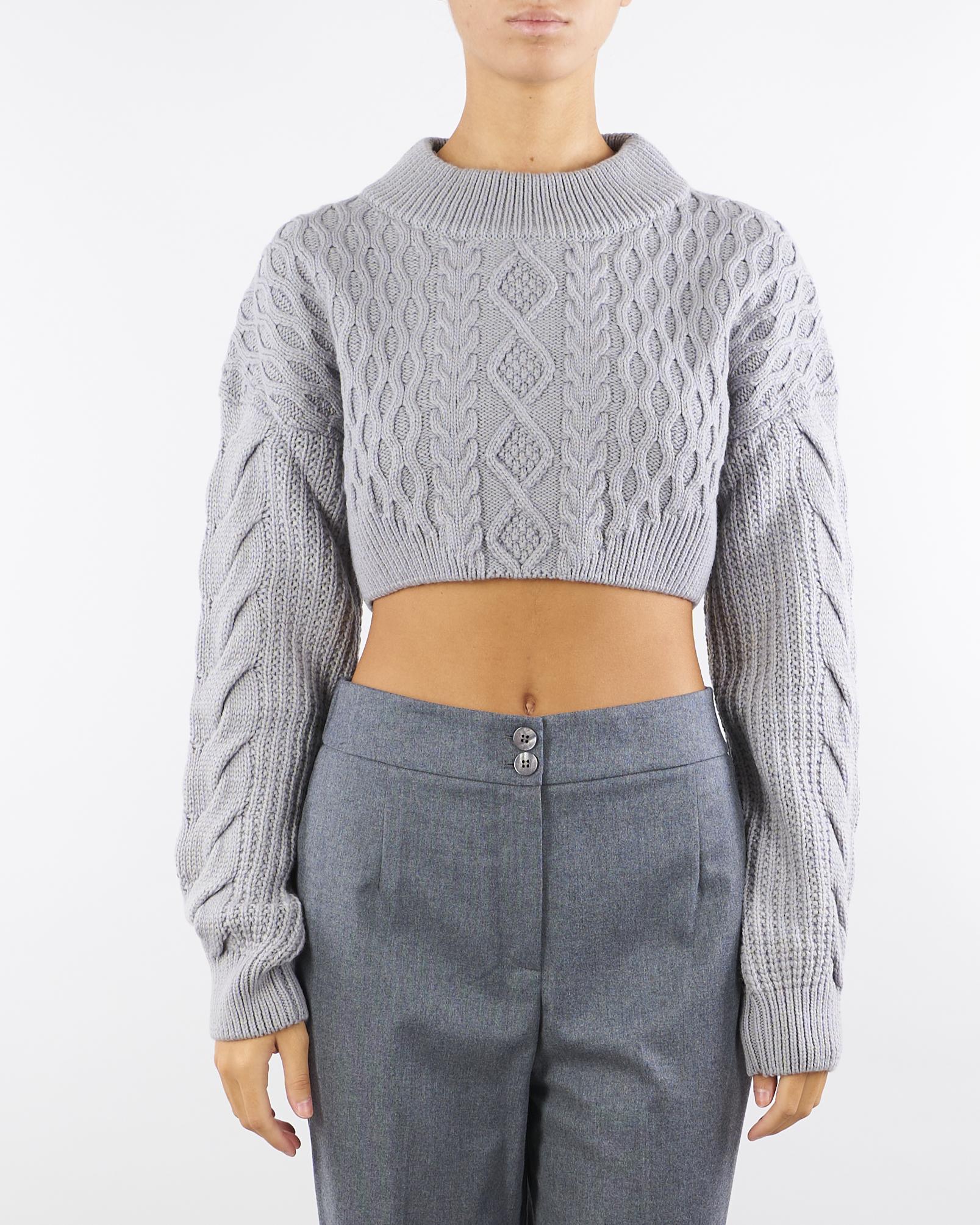 Maglione Grigio cropped con motivo intrecciato 2K0333K217 S733 PATRIZIA PEPE 