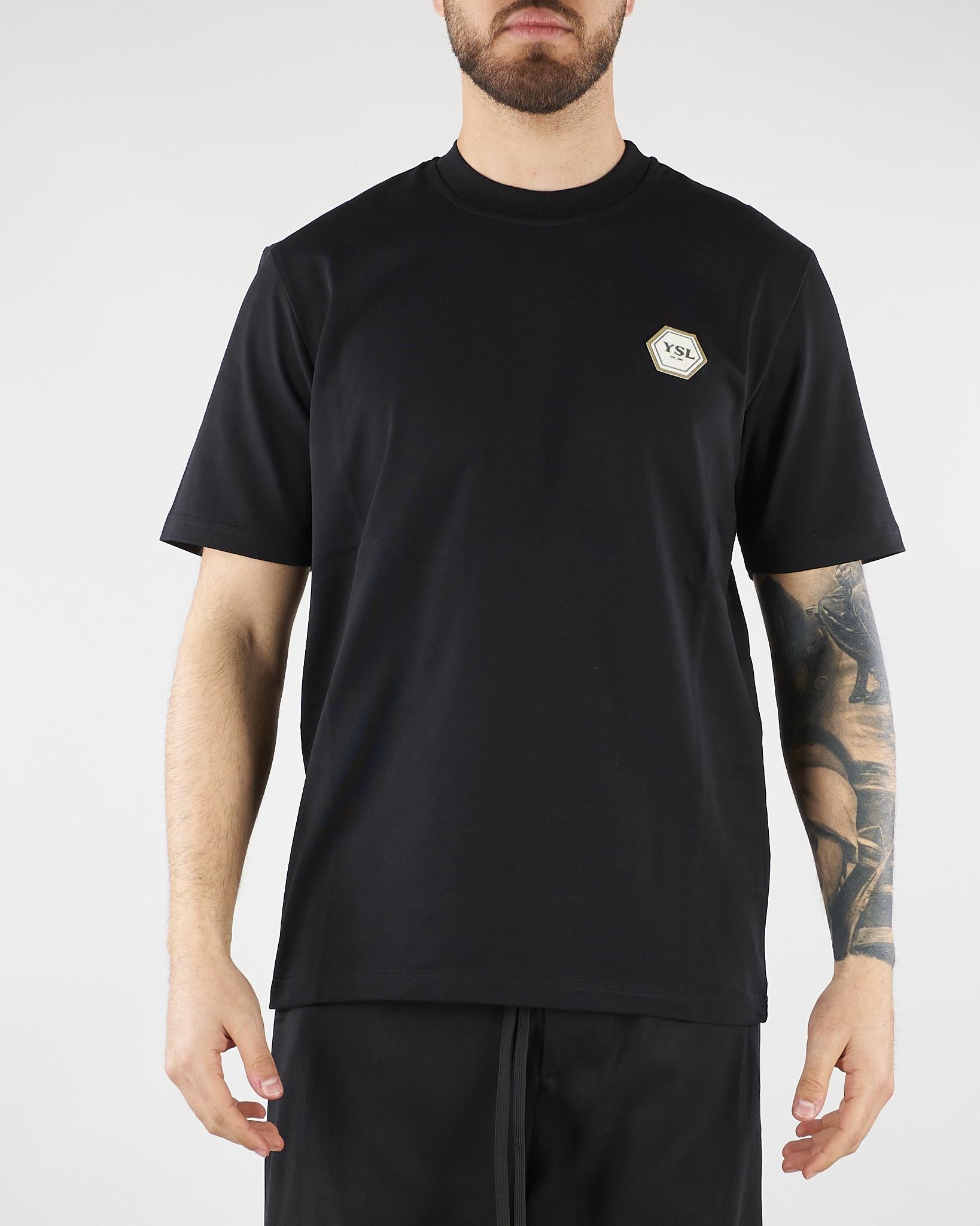 T-shirt Nero in cotone pesante con patch logo XM4296 99 YES LONDON 