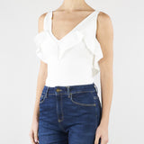 Body Avorio in maglia punto stoffa con volant BK86B62E2 360 ELISABETTA FRANCHI 