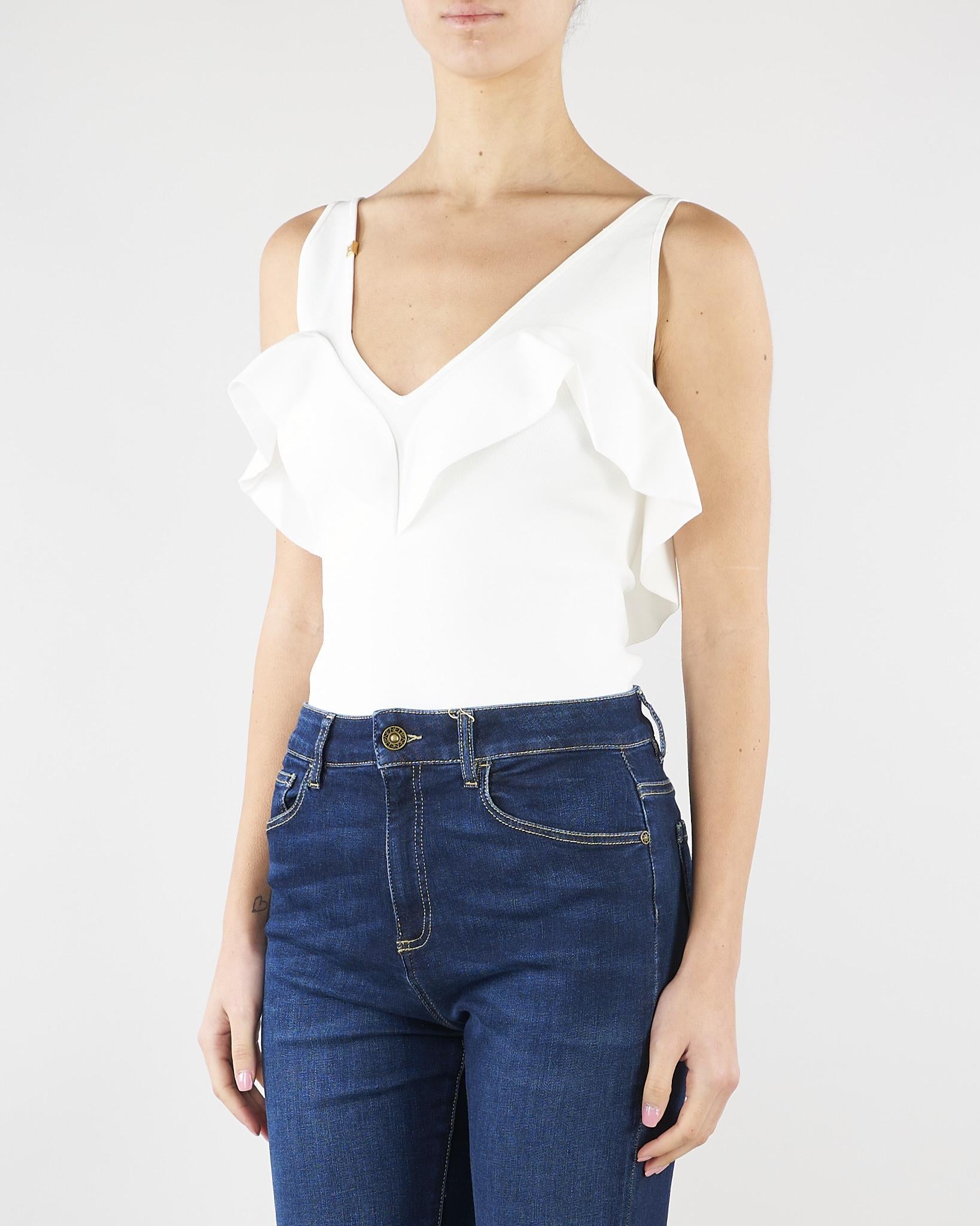 Body Avorio in maglia punto stoffa con volant BK86B62E2 360 ELISABETTA FRANCHI 