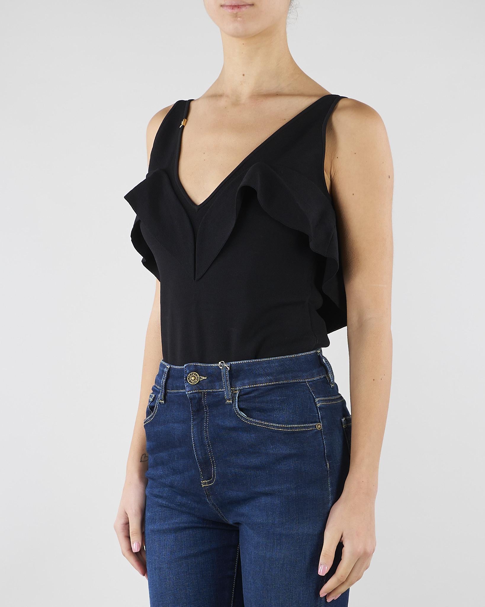 Body Nero in maglia punto stoffa con volant BK86B62E2 110 ELISABETTA FRANCHI 