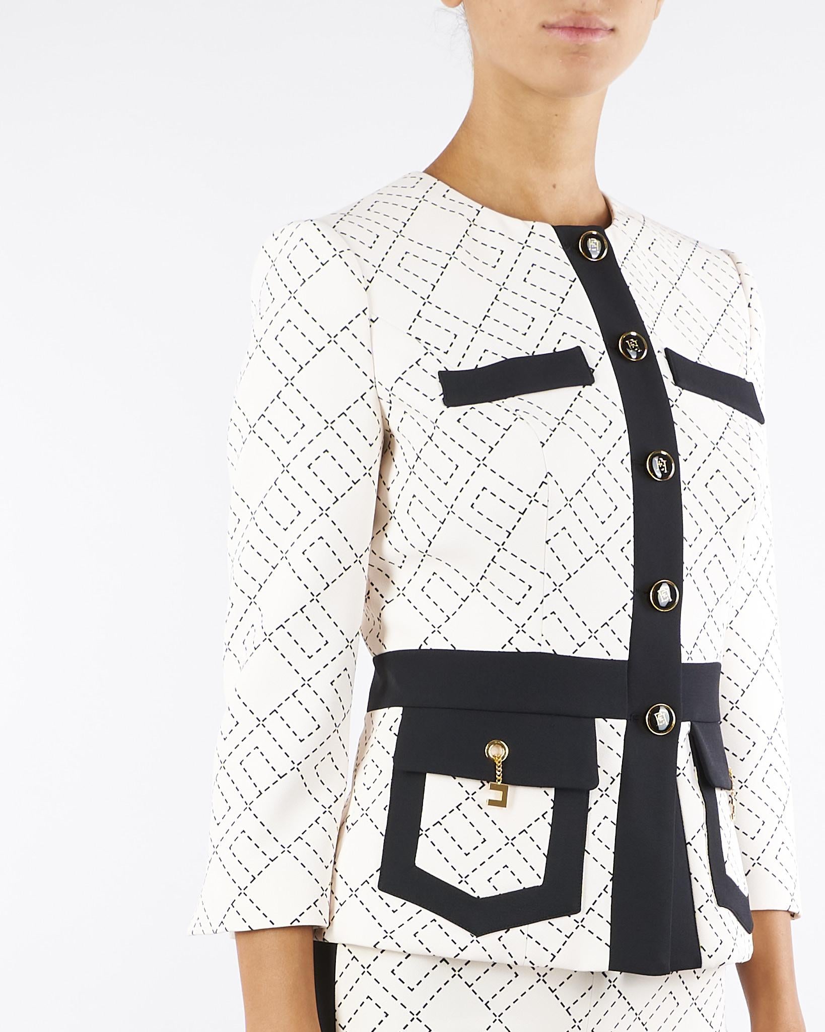 Giacca Milk-Nero bi-color in doppio crêpe GIS0156E2 EF1 ELISABETTA FRANCHI 