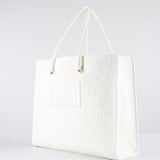 Tote grande Avorio in rafia jacquard