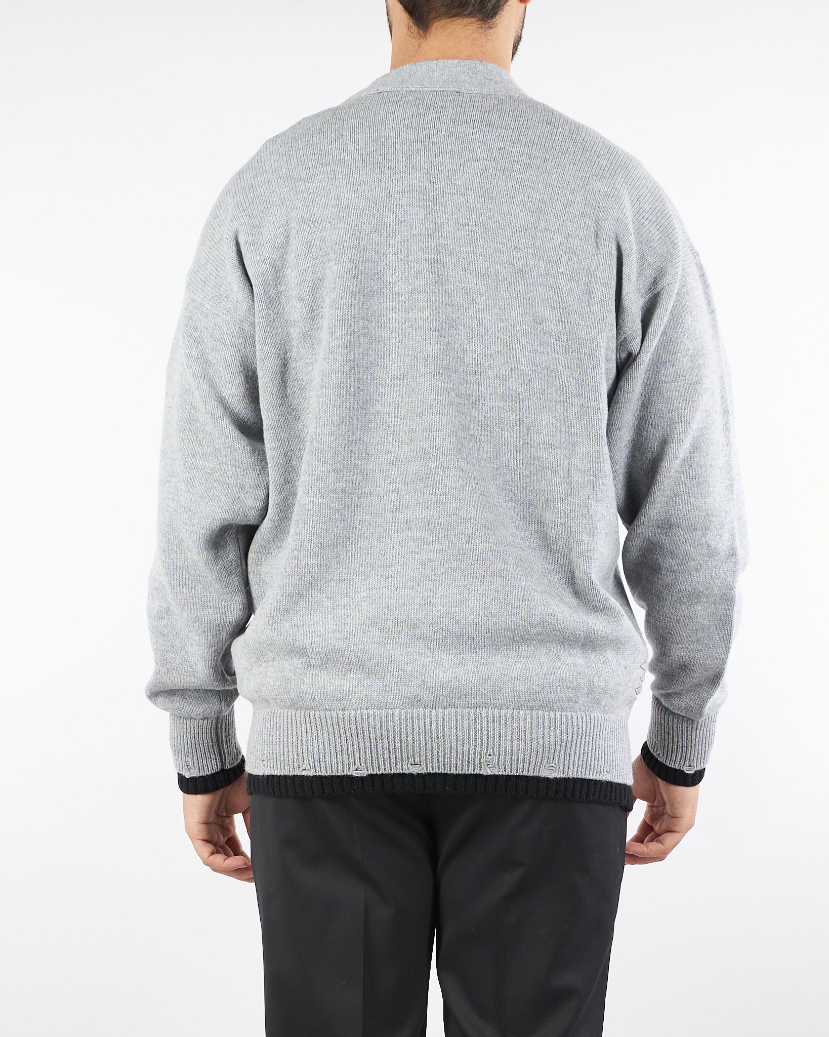 Cardigan Grigio in pura lana con dettagli a contrasto B9F0047 432 AMARANTO 