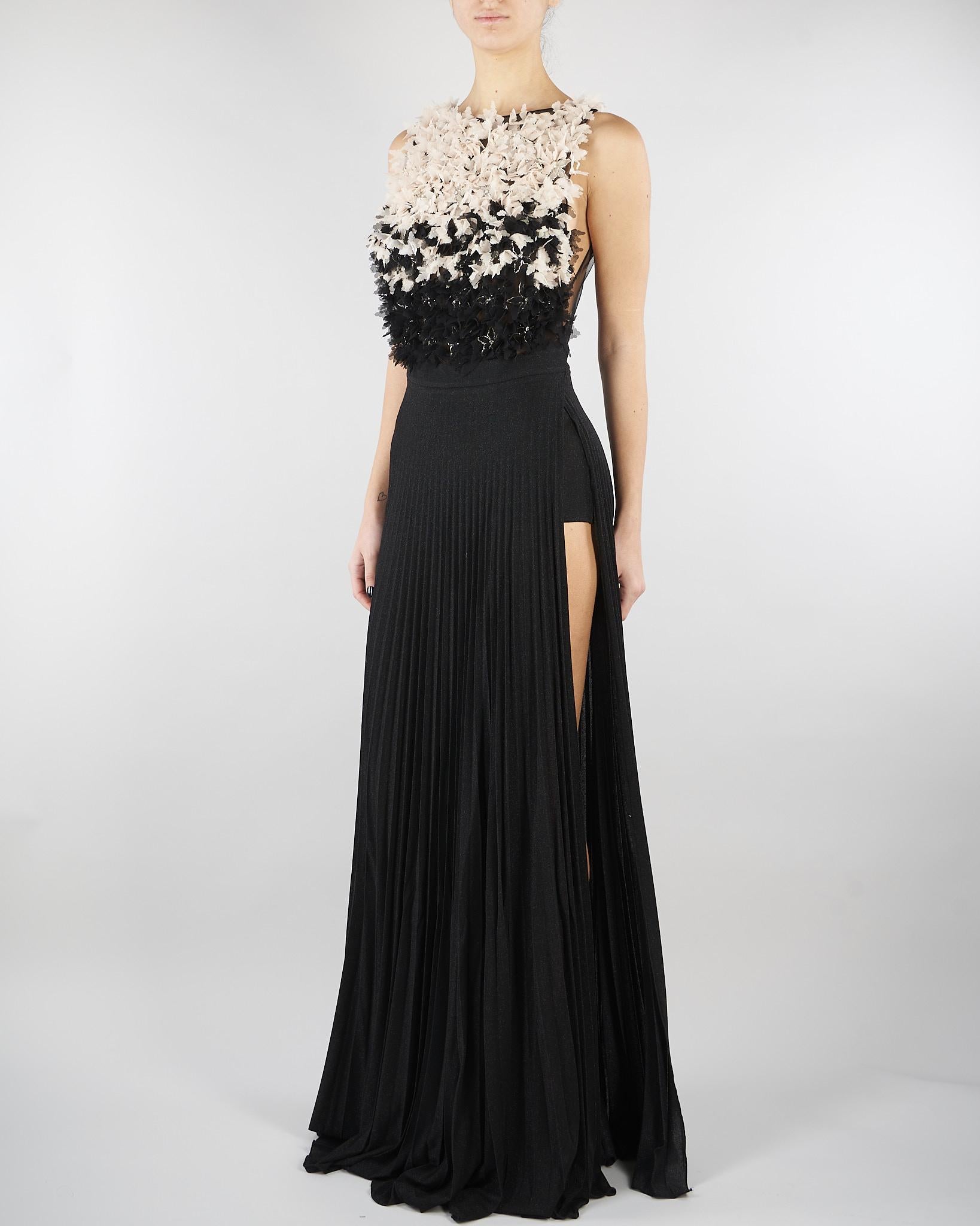 Abito Nero-Burro Red Carpet in tulle e jersey lurex ABR4462E2 685 ELISABETTA FRANCHI 