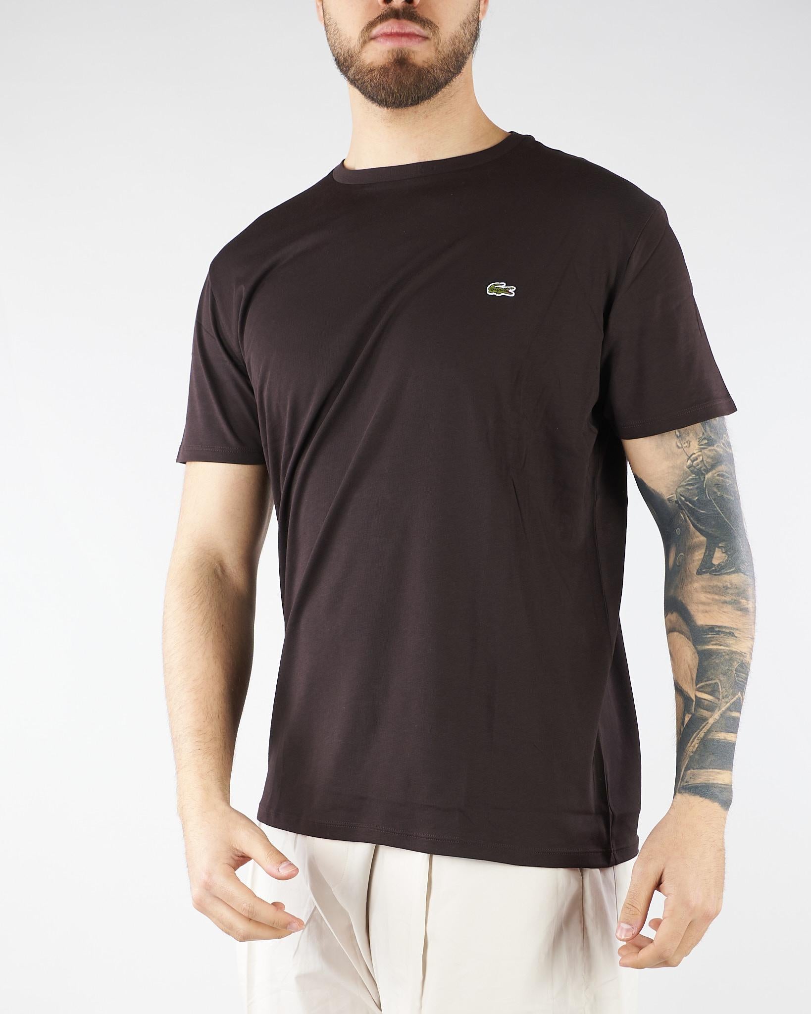 T-shirt Marrone in cotone Pima TH6709 3LA LACOSTE 