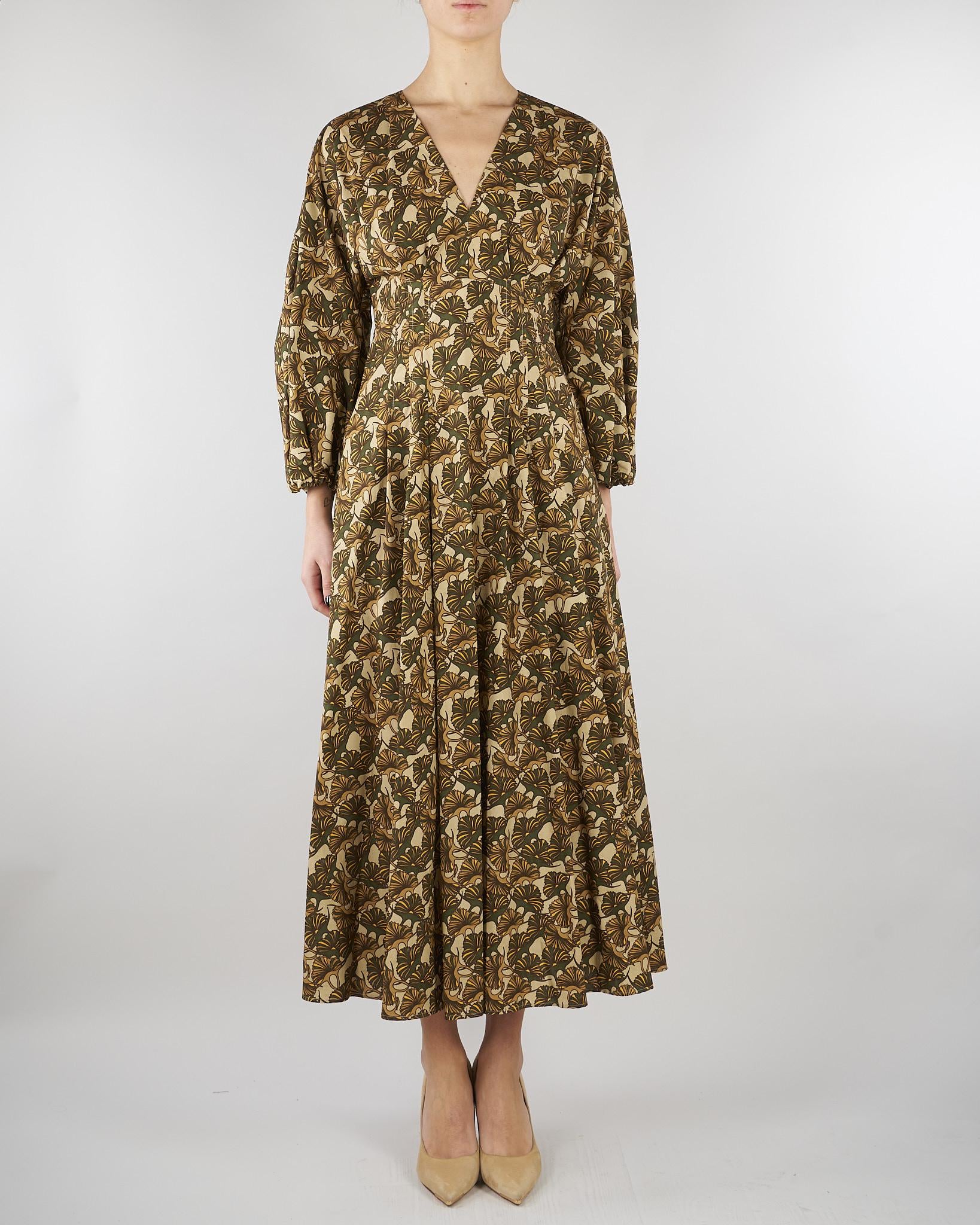 Abito Beige-Verde in popeline di cotone stampato MSTASTICE 5 MAX MARA STUDIO 