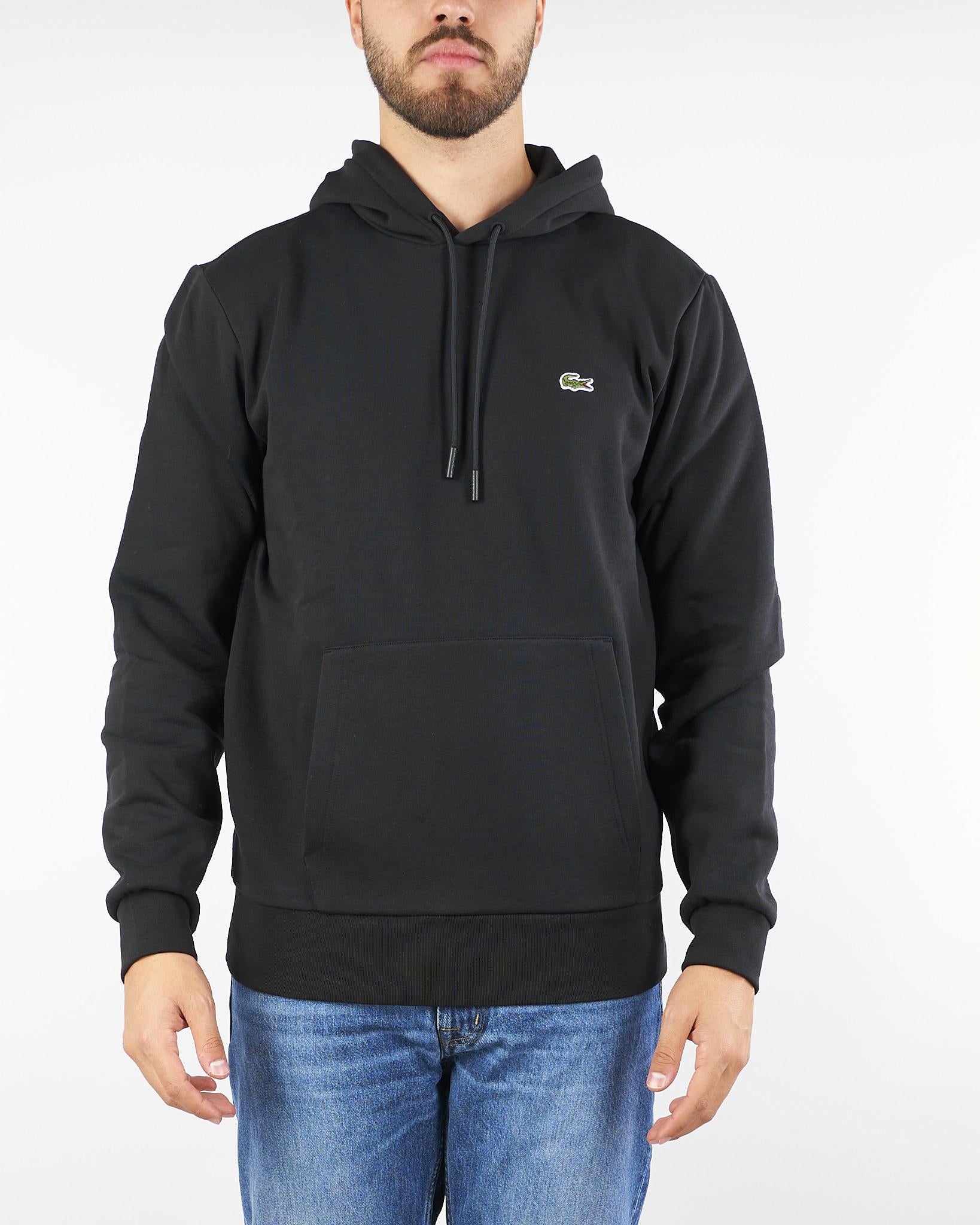 Felpa Nero con cappuccio e ricamo logo in pile SH9623 031 LACOSTE 