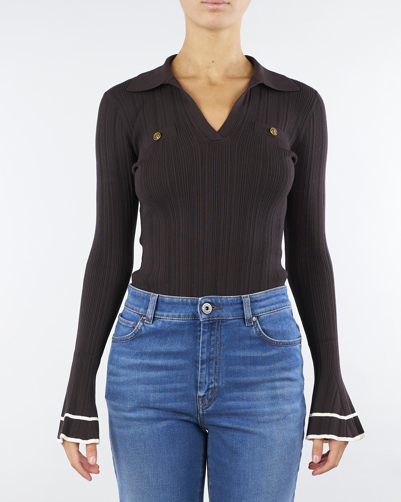 Maglia Polo Moro a costine con profili a contrasto TT3232 12996 TWIN SET 