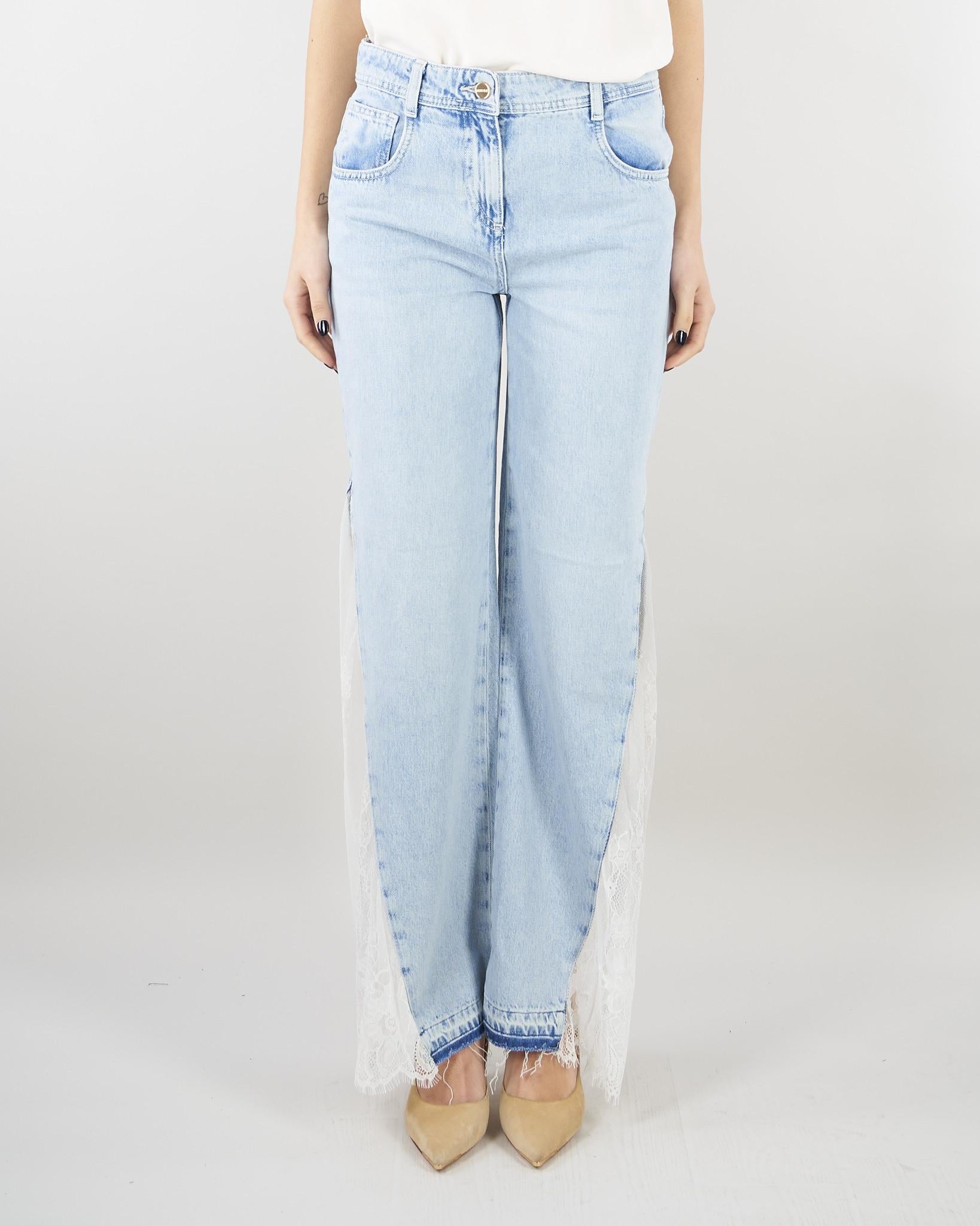 Jeans ampi in denim con pizzo RA6181D5009 77488 BLUGIRL 