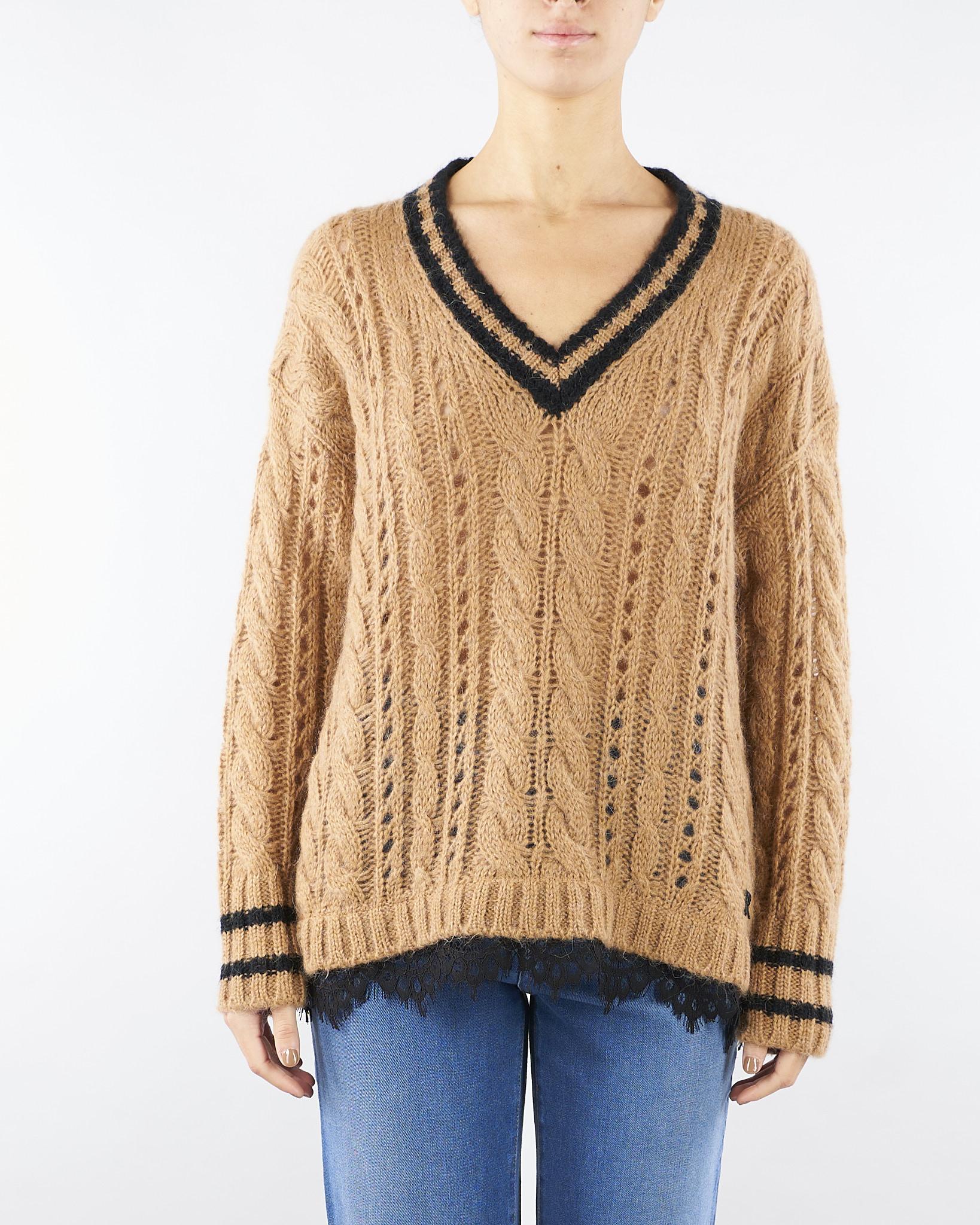 Maglia Cammello in misto lana e mohair con profili a contrasto D47EM029EO2 MF784 ERMANNO BY ERMANNO SCERVINO 