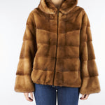 Vera pelliccia in Visone Miele con cappuccio P2505V 95 GIOVI 