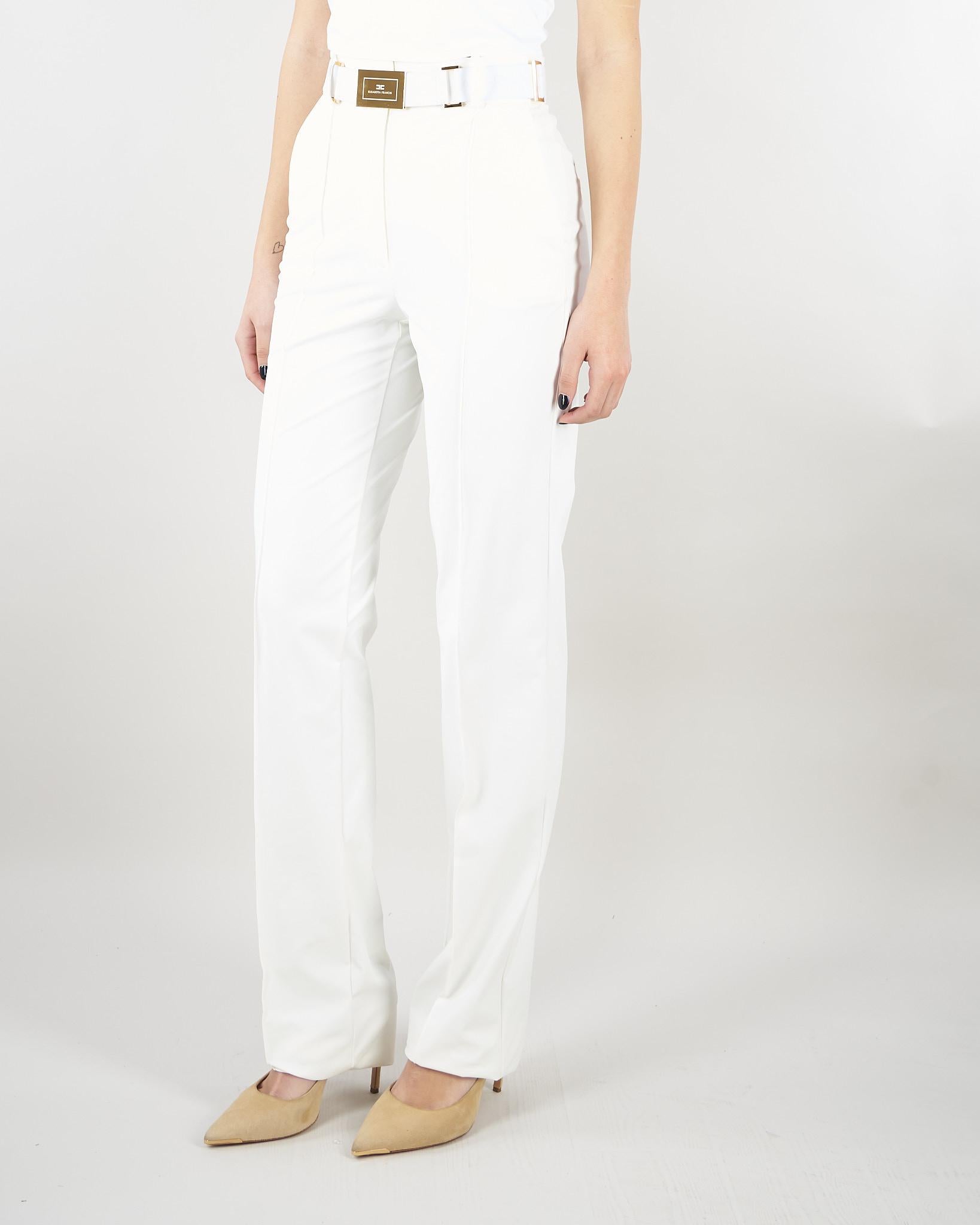 Pantaloni Avorio in tessuto tecnico bielastico con cintura PA17261E2 360 ELISABETTA FRANCHI 