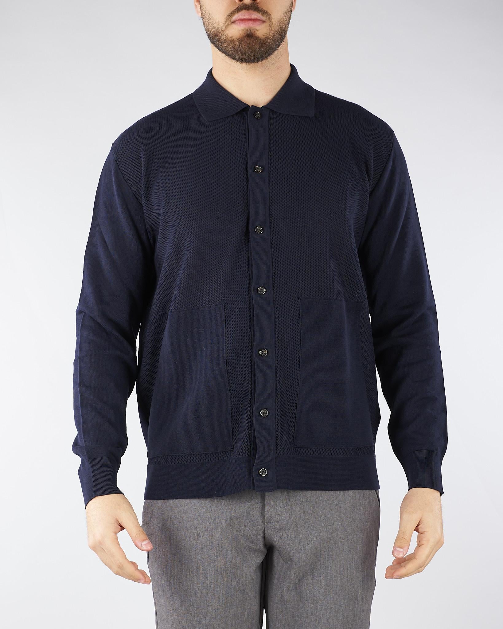 Cardigan Blu in cotone con colletto A026F300 6685 PAOLO PECORA 