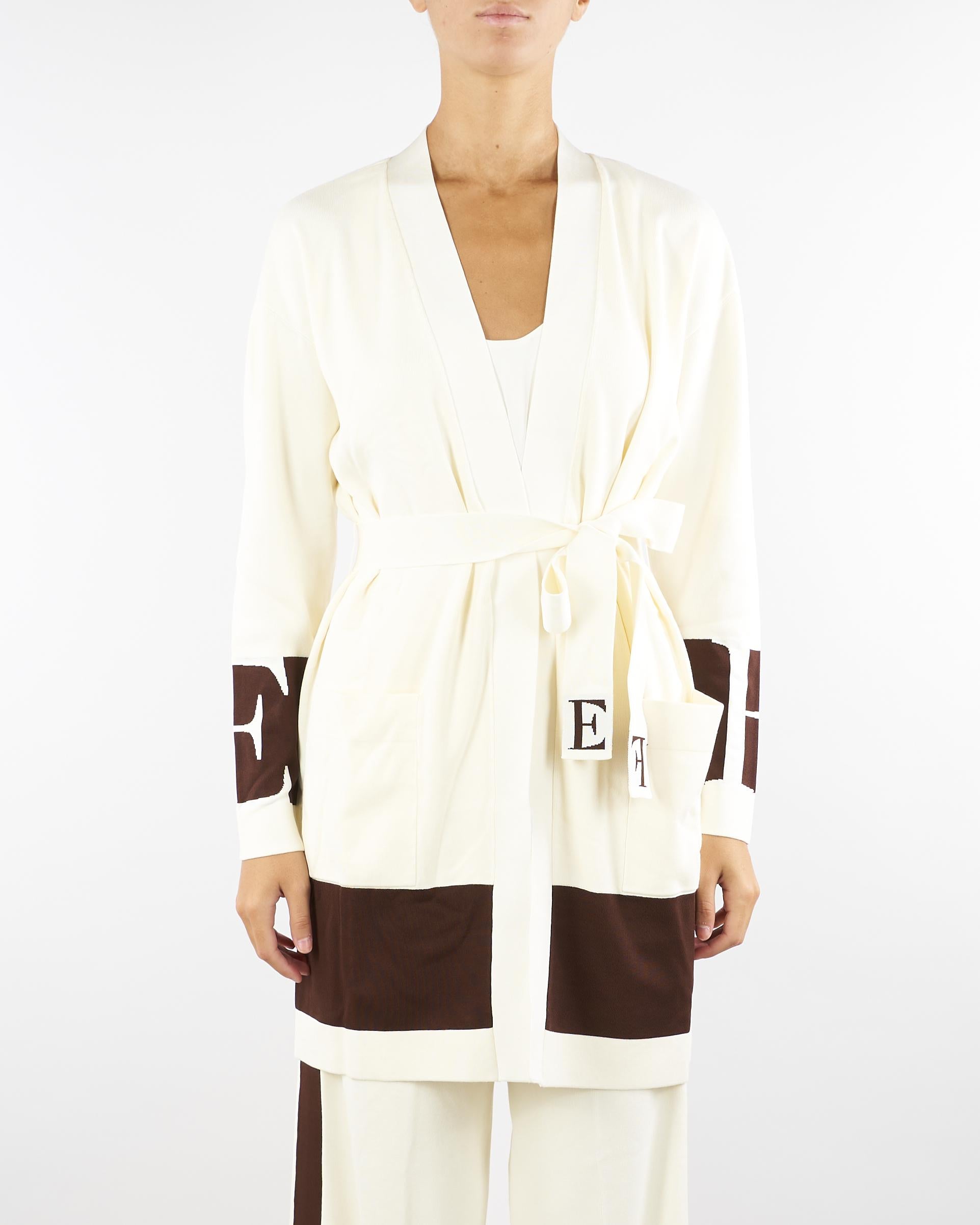 Cardigan Milk-Coffee in viscosa con bande lucide MK02S56E2 EG2 ELISABETTA FRANCHI 